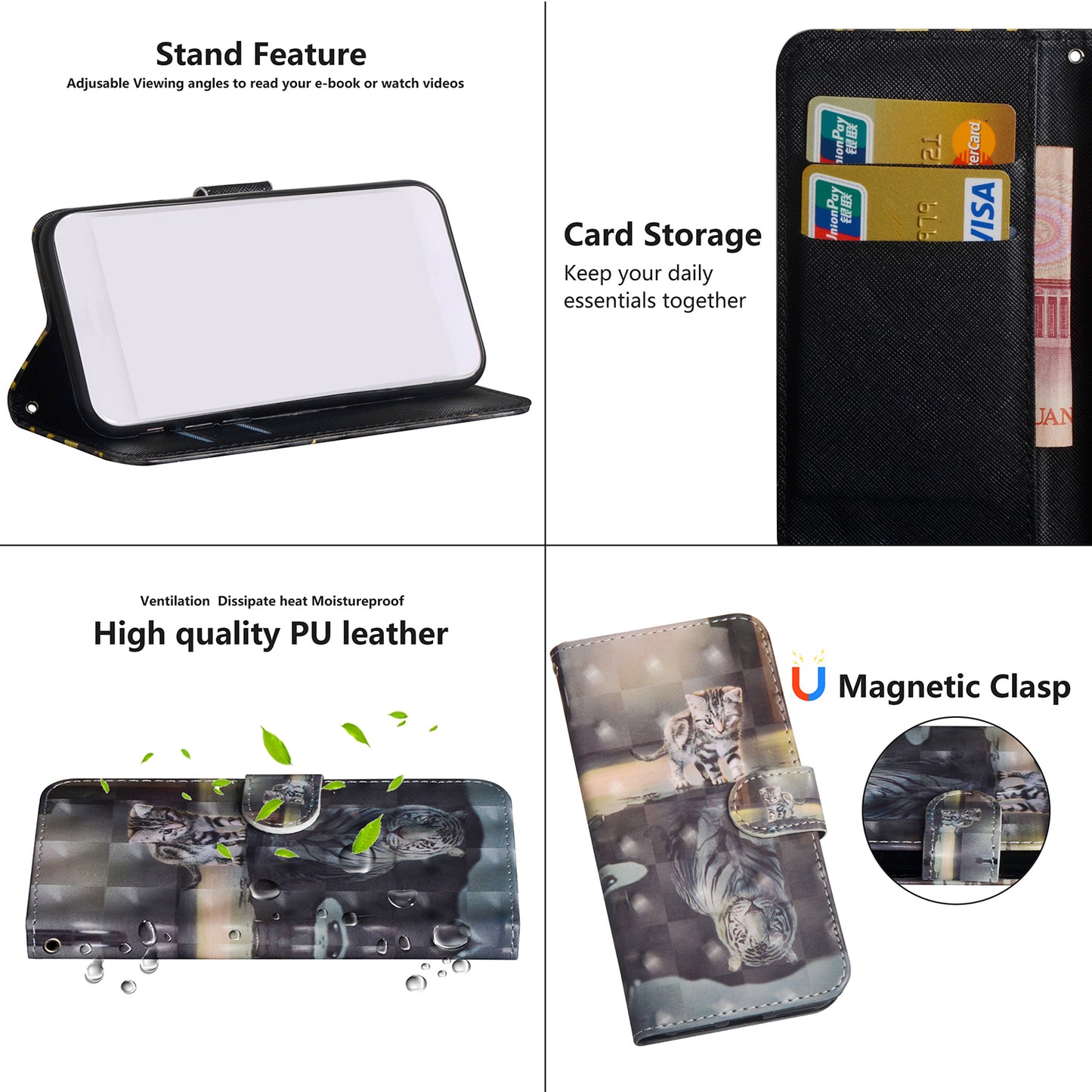 Light Spot Decor Pattern Printing Wallet Stand Leather Shell with Strap for Samsung Galaxy S20 FE 4G/FE 5G/S20 Lite/S20 FE 2022 - Cat and Tiger Reflection