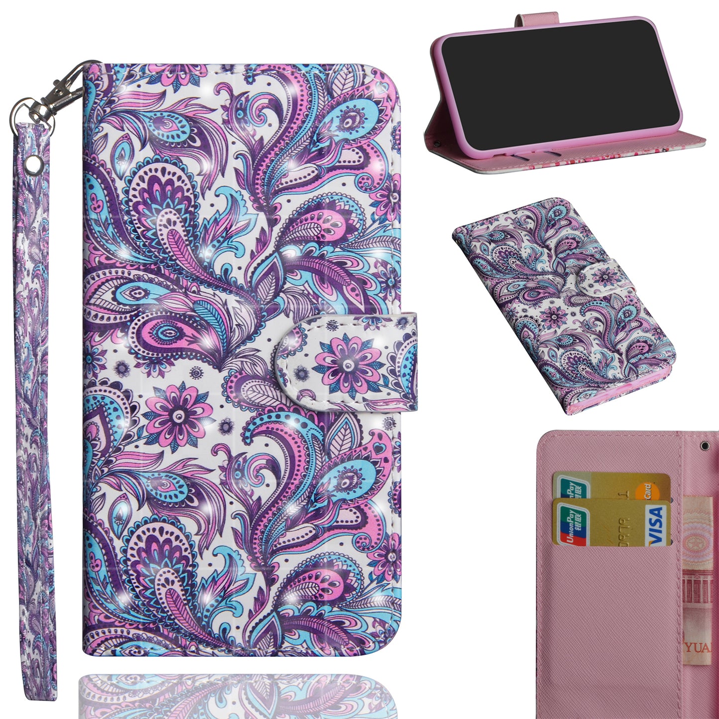 Light Spot Decor Pattern Printing Wallet Stand Leather Shell with Strap for Samsung Galaxy S20 FE 4G/FE 5G/S20 Lite/S20 FE 2022 - Paisley Flower