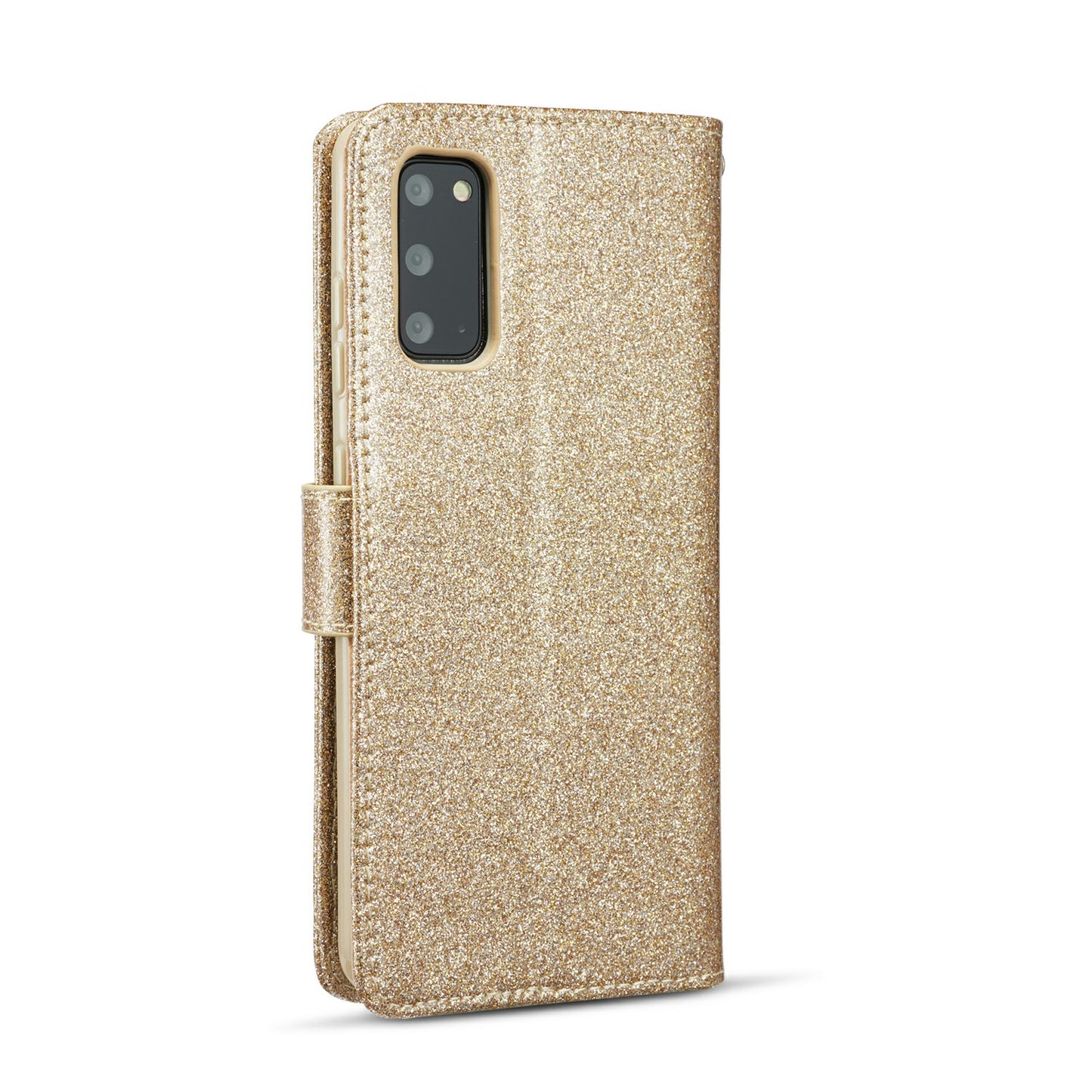 Gleaming Diamond Leather with Metal Heart Shape Decor Phone Cover Shell for Samsung Galaxy S20 4G/S20 5G - Gold