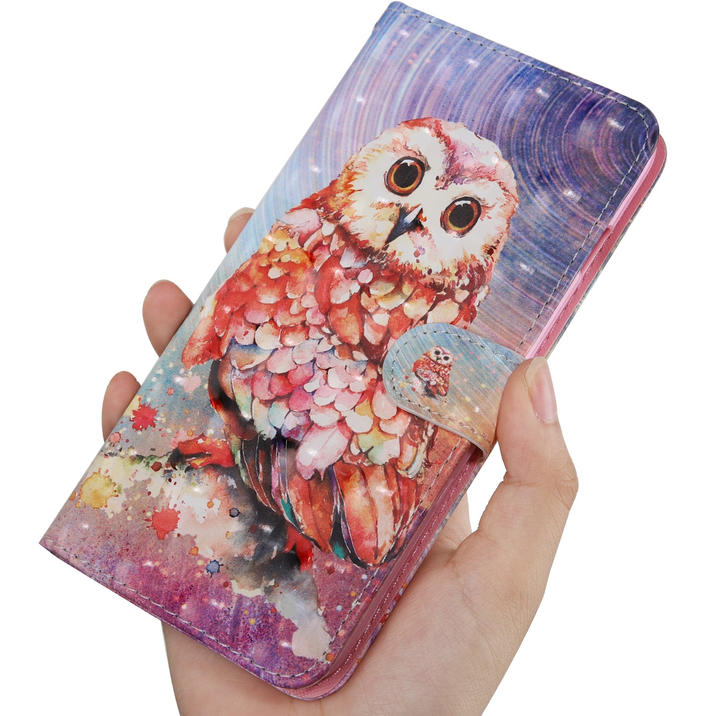 Light Spot Decor Pattern Printing Wallet Stand Leather Cover Case for Samsung Galaxy S20 FE 4G/FE 5G/S20 Lite/S20 FE 2022 - Owl