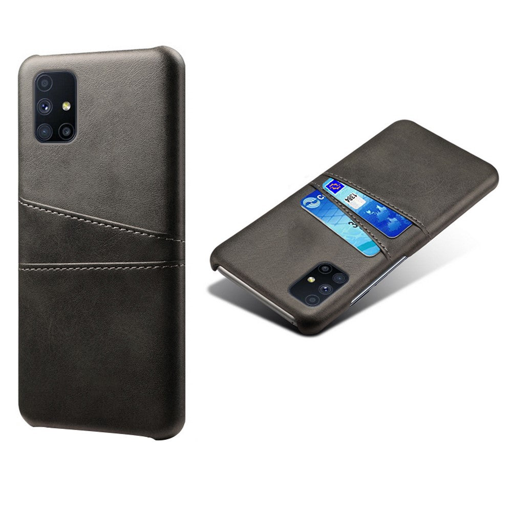 Hard Cover Double Card Slots PU Leather + Plastic Shell for Samsung Galaxy M51 (Side Fingerprint) - Black