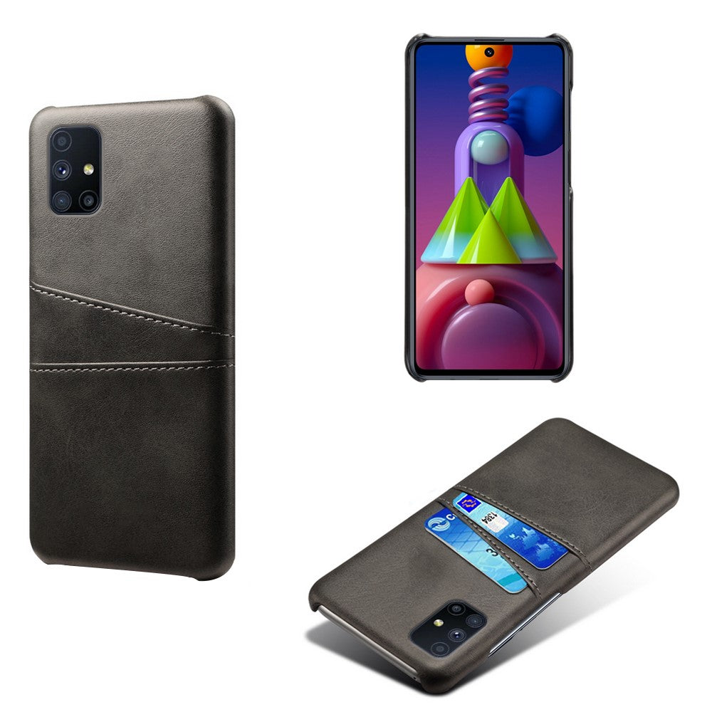 Hard Cover Double Card Slots PU Leather + Plastic Shell for Samsung Galaxy M51 (Side Fingerprint) - Black