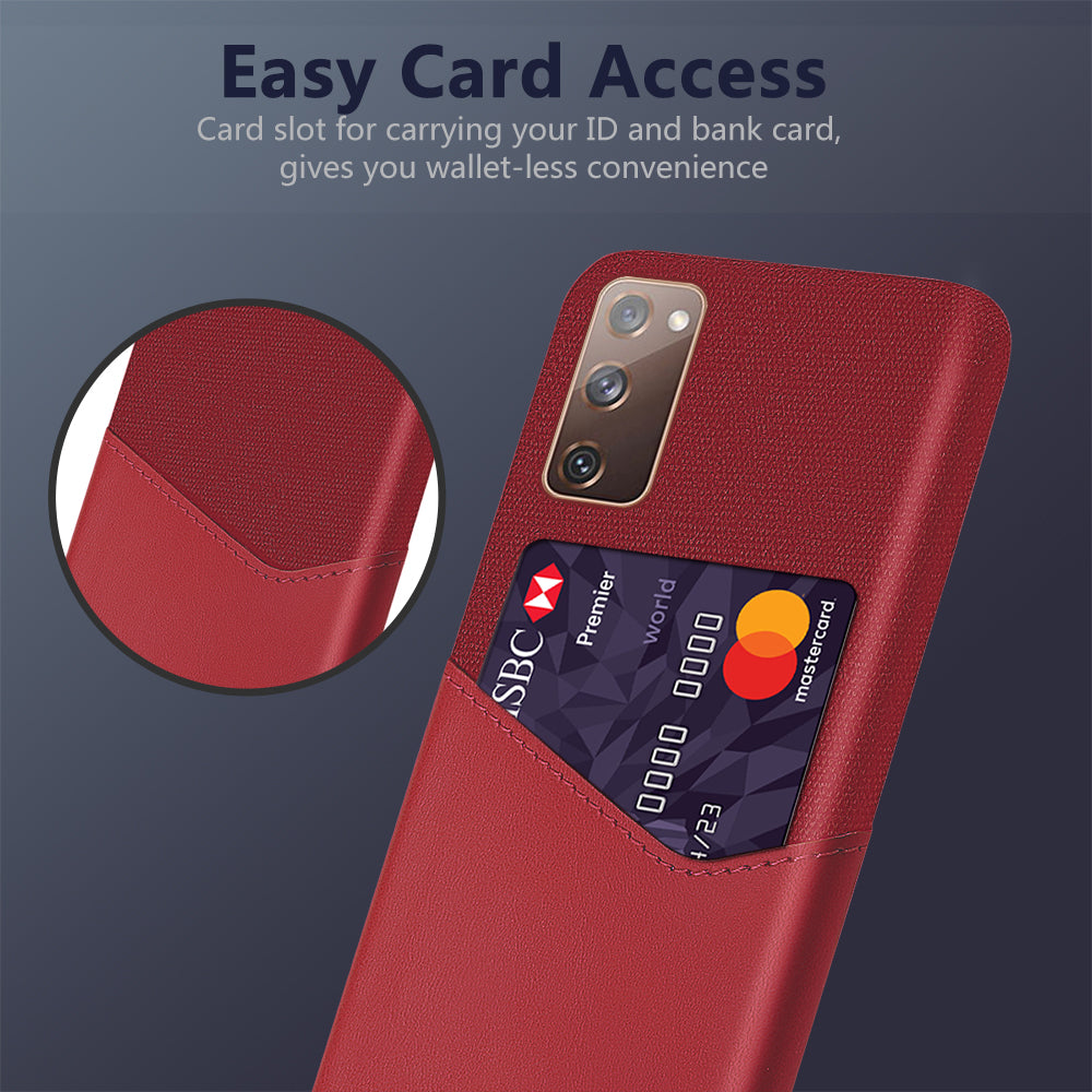 KSQ Card Holder Cloth + PU Leather Coated PC Back Cover for Samsung Galaxy S20 FE 4G/FE 5G/S20 Lite/S20 FE 2022 - Red