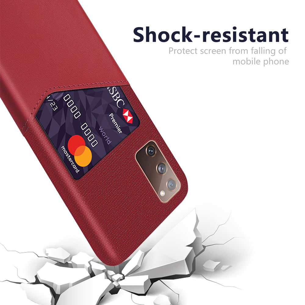 KSQ Card Holder Cloth + PU Leather Coated PC Back Cover for Samsung Galaxy S20 FE 4G/FE 5G/S20 Lite/S20 FE 2022 - Red