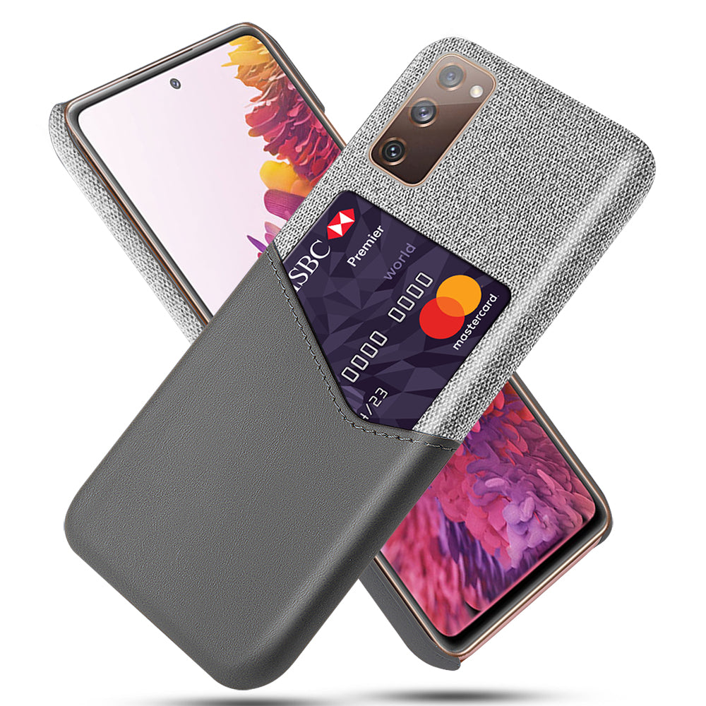 KSQ Card Holder Cloth + PU Leather Coated PC Back Cover for Samsung Galaxy S20 FE 4G/FE 5G/S20 Lite/S20 FE 2022 - Grey
