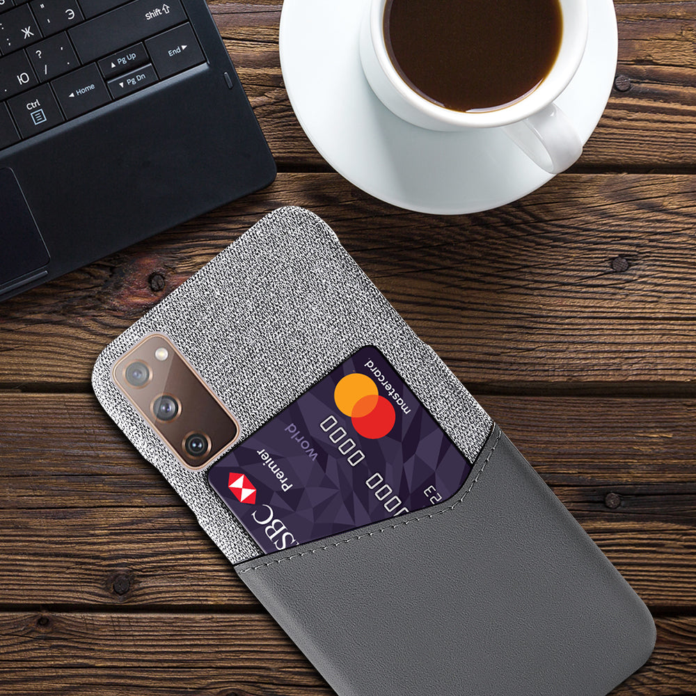 KSQ Card Holder Cloth + PU Leather Coated PC Back Cover for Samsung Galaxy S20 FE 4G/FE 5G/S20 Lite/S20 FE 2022 - Grey