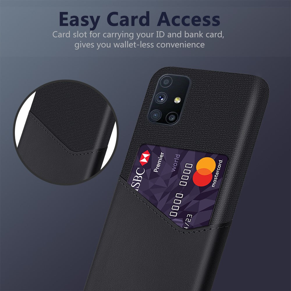 KSQ Card Slot Shell Cloth + PU Leather + PC Hybrid Case for Samsung Galaxy M51 (Side Fingerprint) - Black