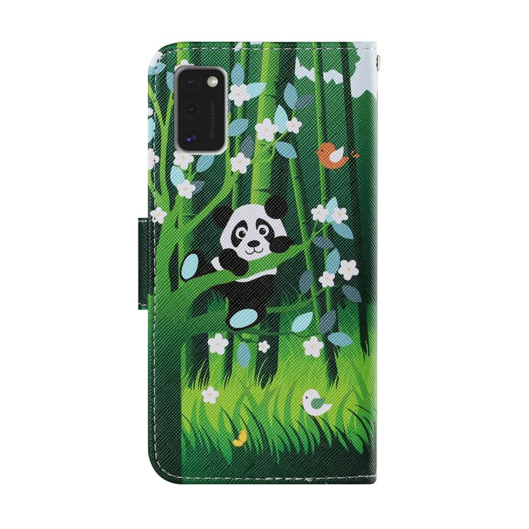 Pattern Printing Leather Wallet Stylish Stand Case with Handy Strap for Samsung Galaxy A41 (Global Version) - Panda
