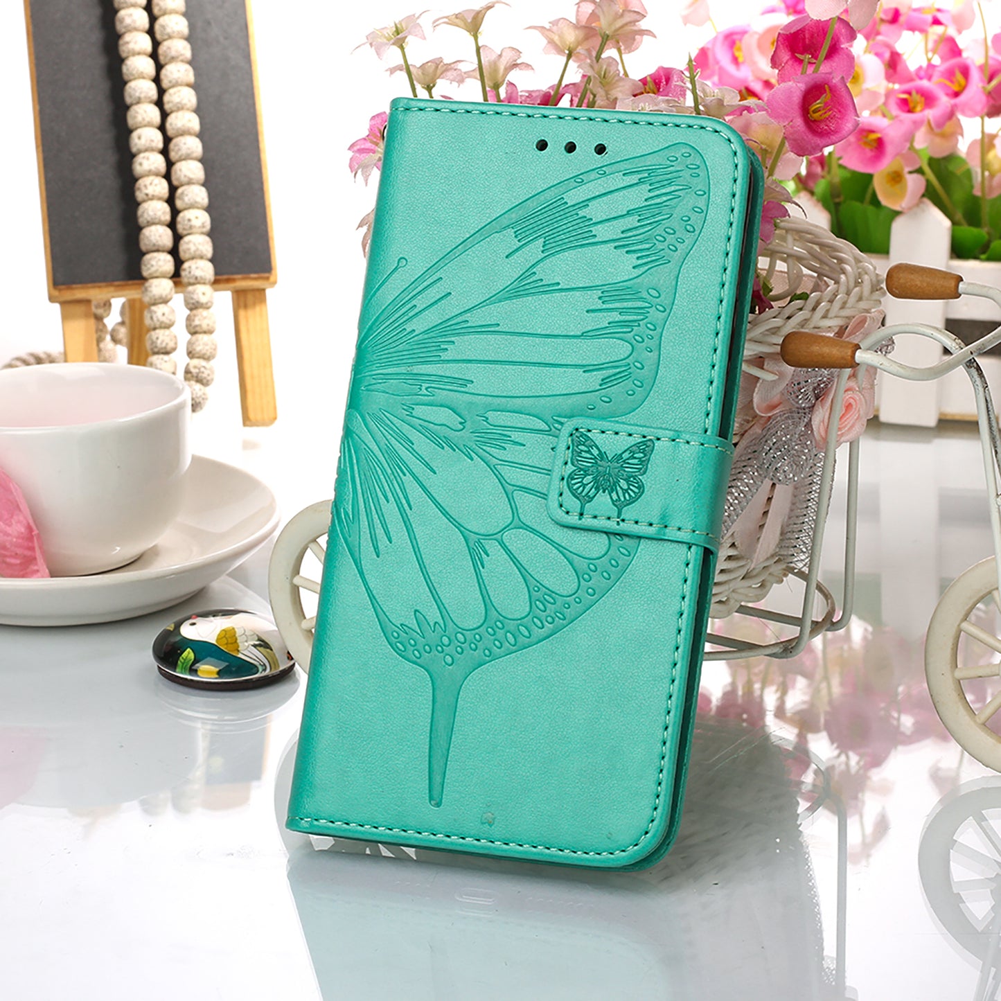 Imprint Butterflies Flower Wallet Stand Leather Case for Samsung Galaxy S20 FE 4G/FE 5G/S20 Lite/S20 FE 2022 - Green
