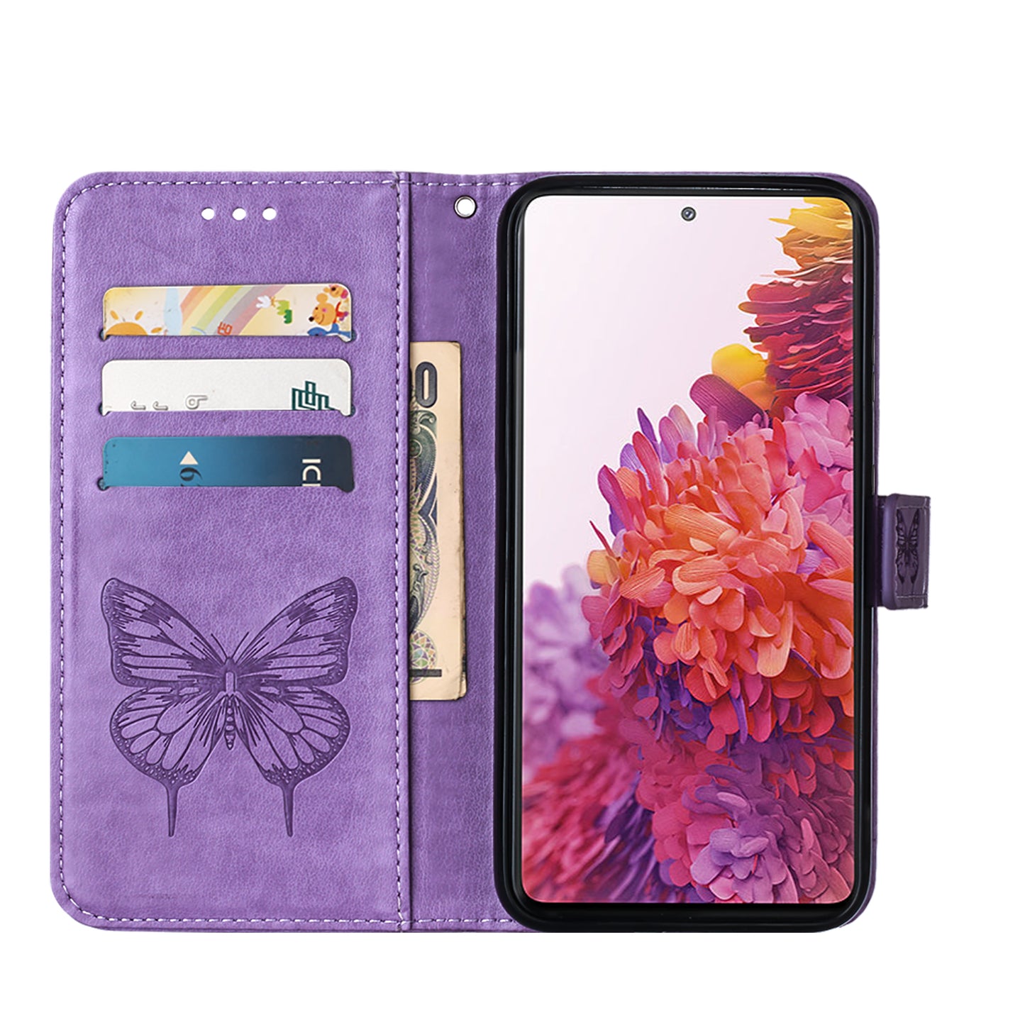 Imprint Butterflies Flower Wallet Stand Leather Case for Samsung Galaxy S20 FE 4G/FE 5G/S20 Lite/S20 FE 2022 - Light Purple
