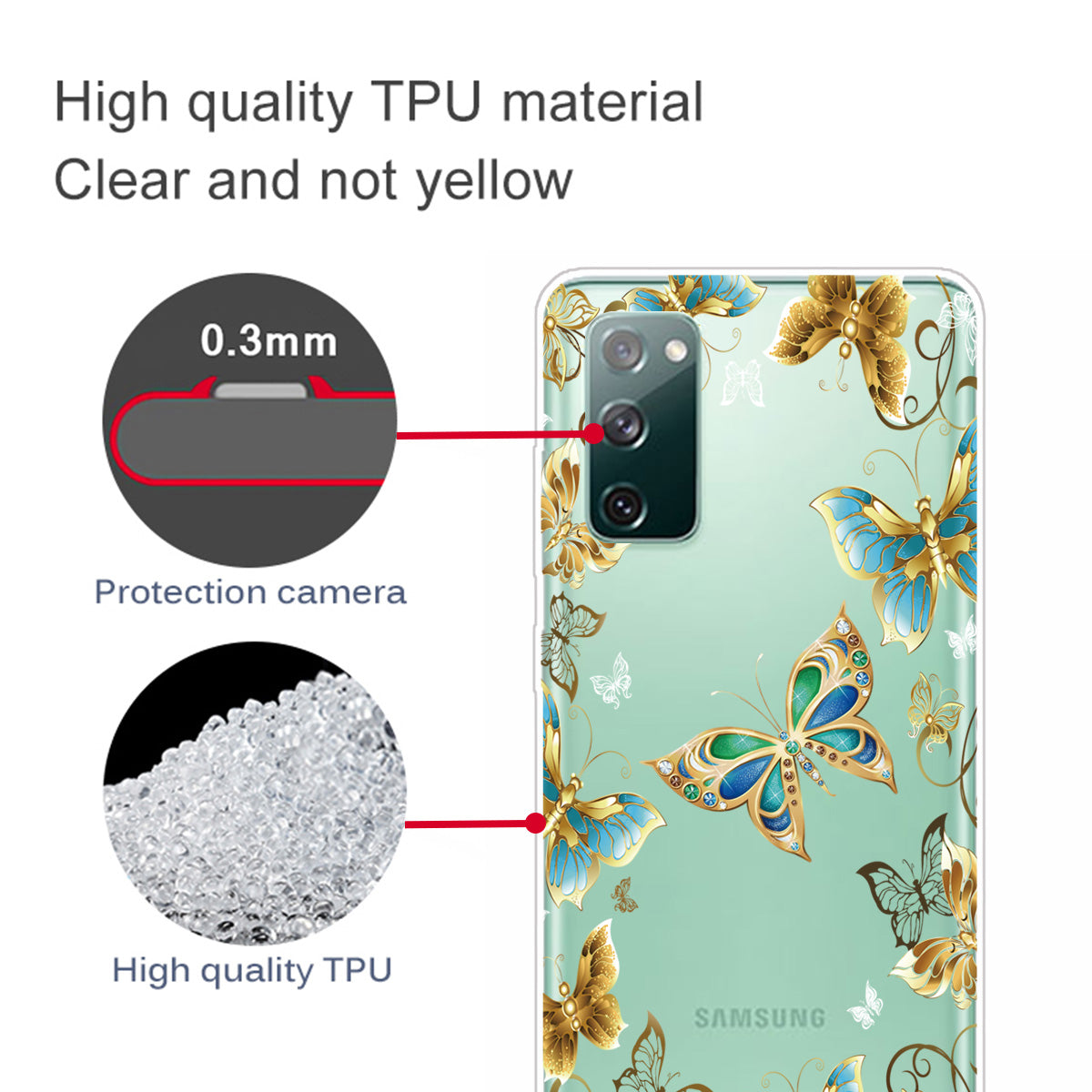 Pattern Printing Soft TPU Cell Phone Cover for Samsung Galaxy S20 FE 4G/FE 5G/S20 Lite/S20 FE 2022 - Diamante Butterfly