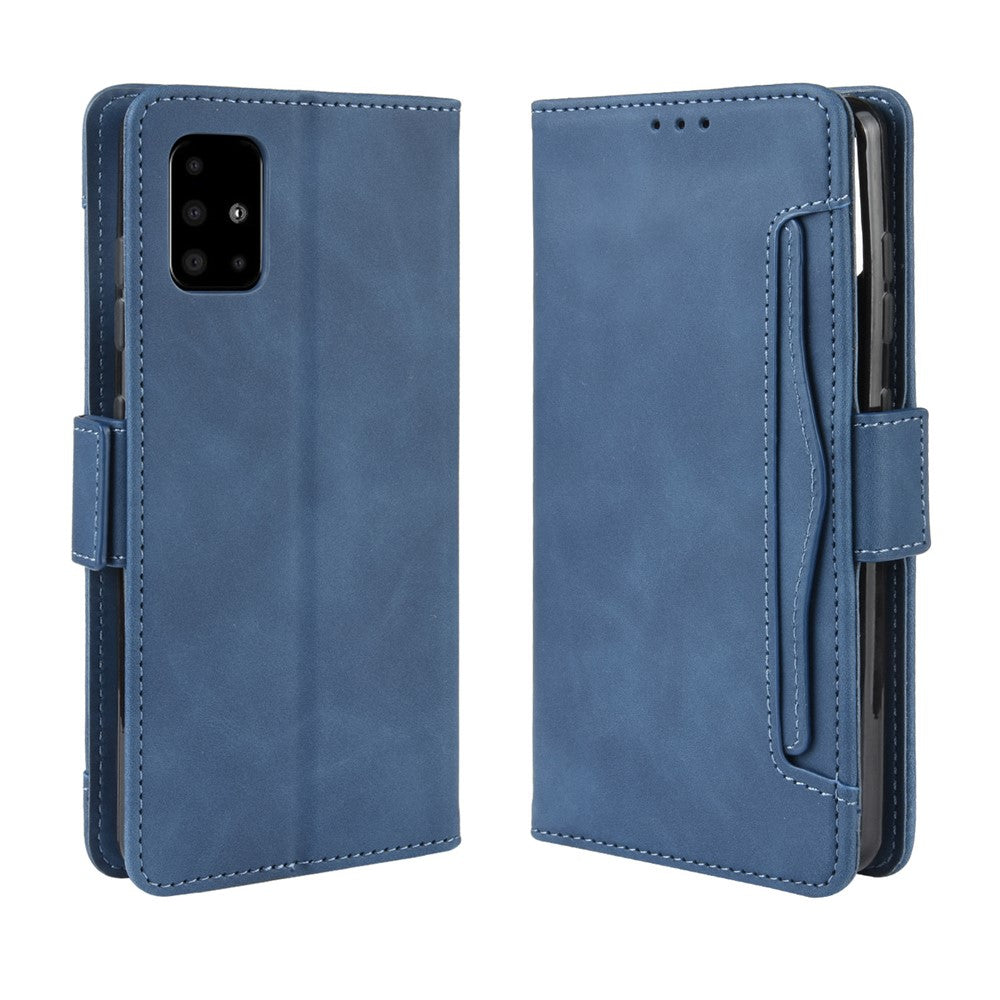 Leather Wallet Stand Protective Case for Samsung Galaxy M51 - Blue