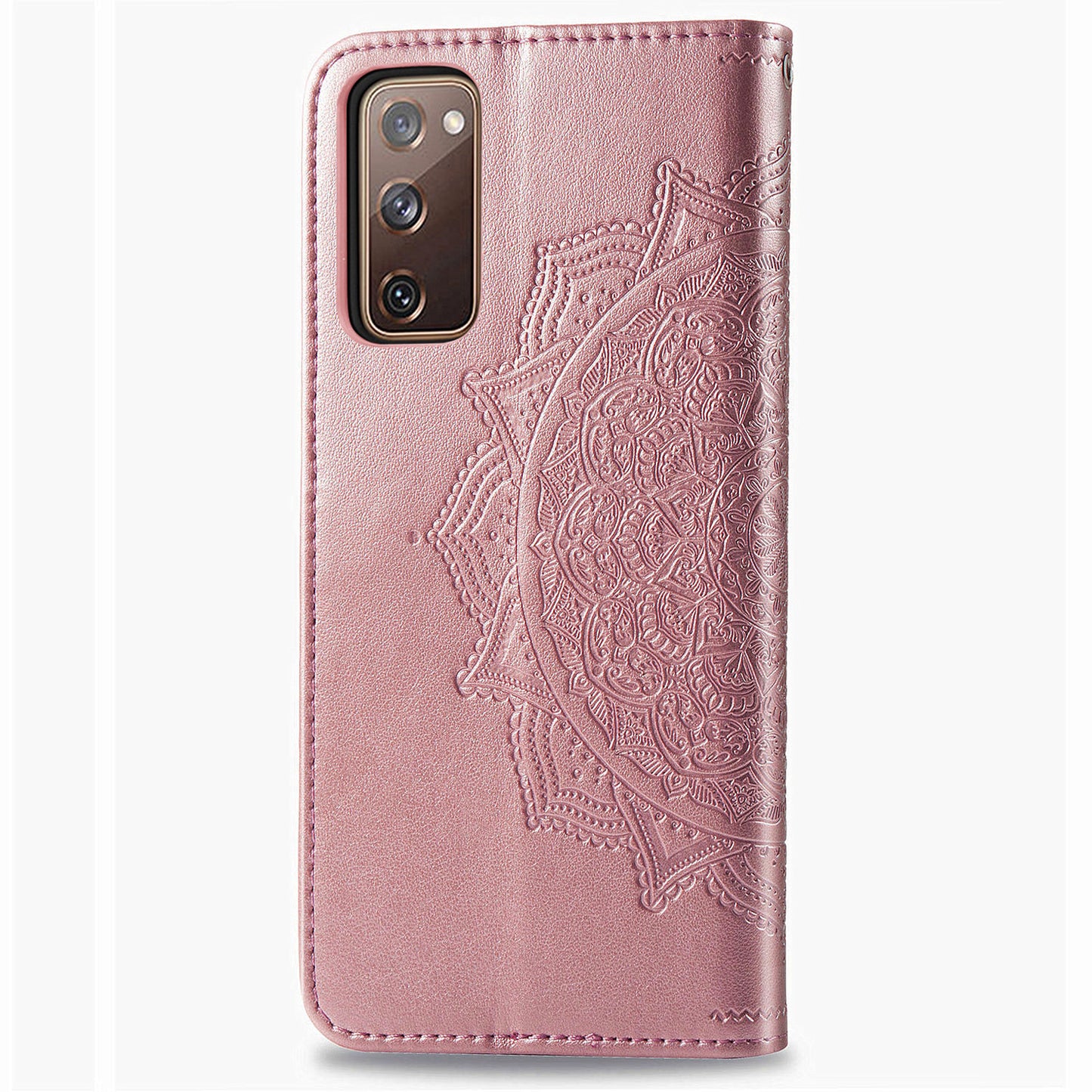 Embossed Mandala Flower Wallet Leather Shell for Samsung Galaxy S20 FE 4G/FE 5G/S20 Lite/S20 FE 2022 - Rose Gold