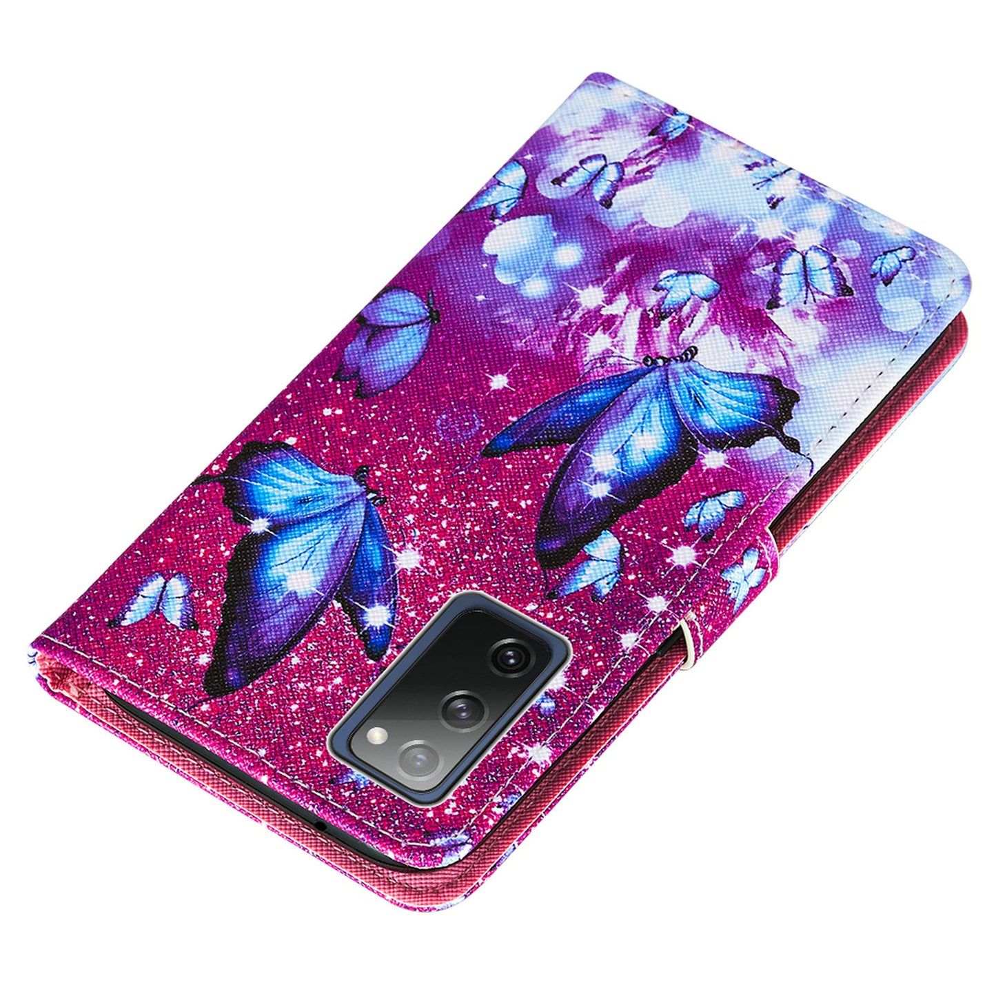 Cross Texture Pattern Printing Flip Leather Wallet Stand Cover for Samsung Galaxy S20 FE 4G/FE 5G/S20 Lite/S20 FE 2022 - Blue Butterfly