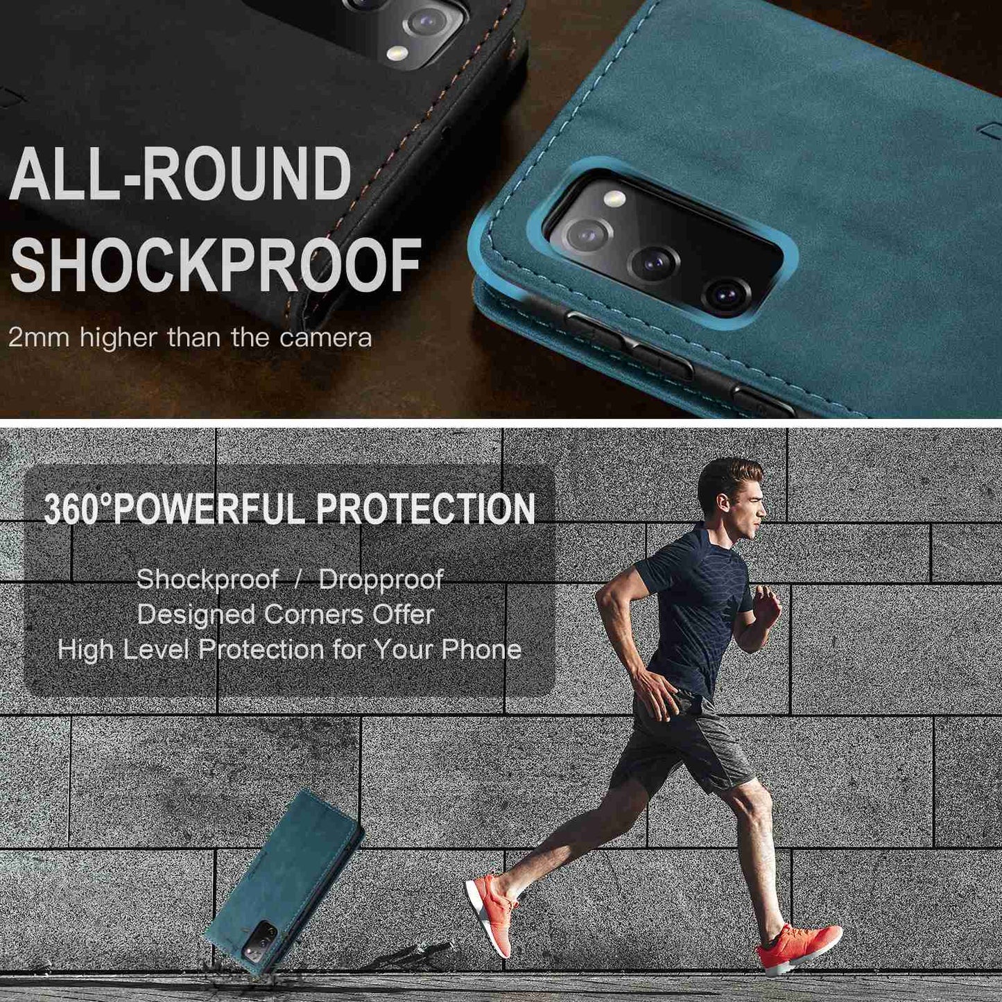 CASEME 013 Series Auto-absorbed Leather Folio Flip Stand Wallet Case for Samsung Galaxy S20 FE 4G/FE 5G/S20 Lite/S20 FE 2022/S20 FE 2022 - Blue