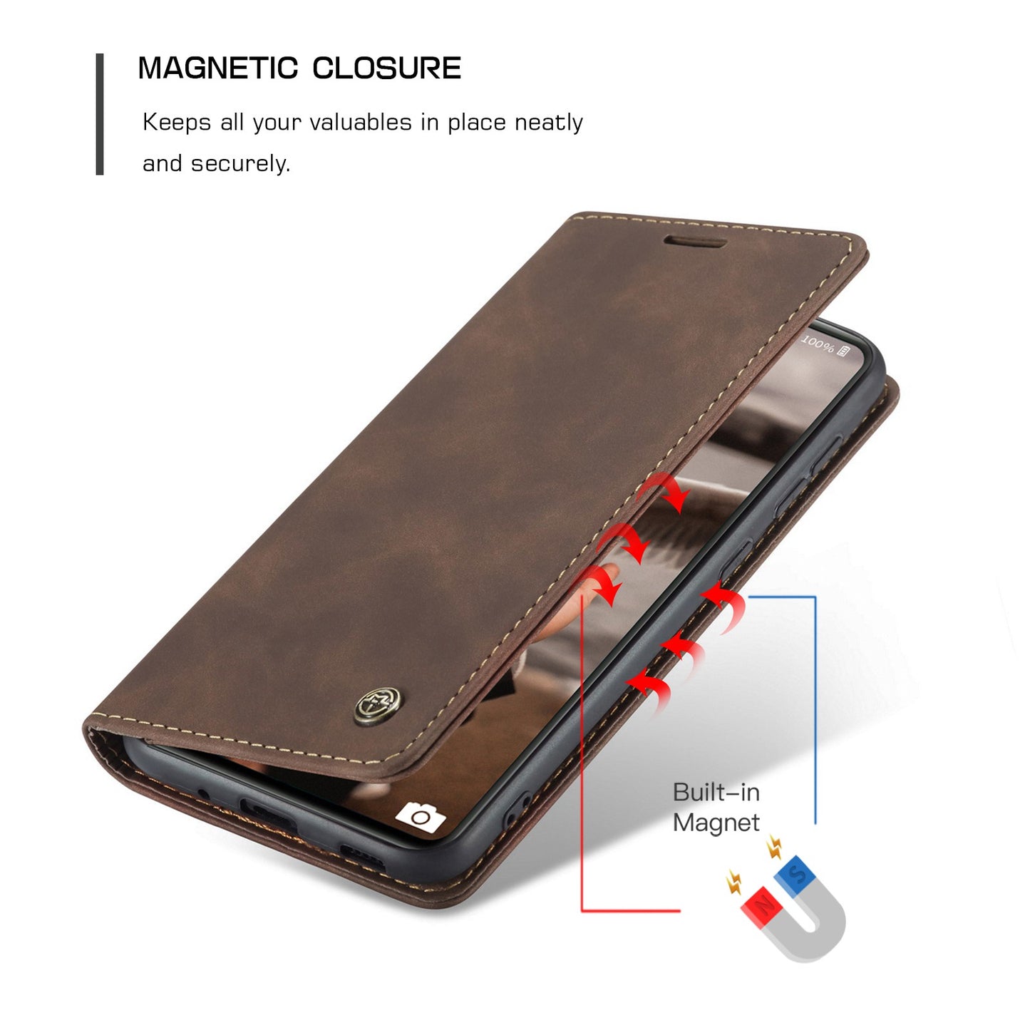 CASEME 013 Series Auto-absorbed Leather Folio Flip Stand Wallet Case for Samsung Galaxy S20 FE 4G/FE 5G/S20 Lite/S20 FE 2022/S20 FE 2022 - Coffee