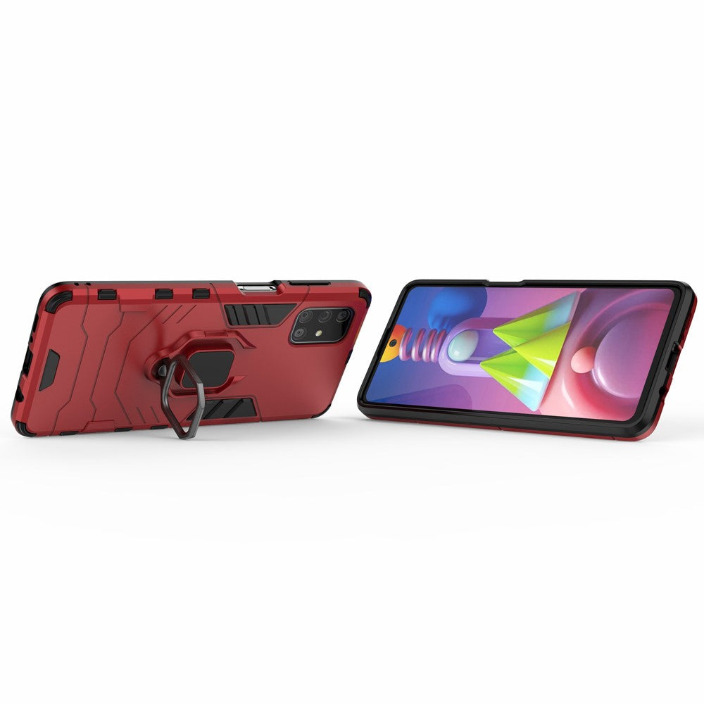 PC TPU Hybrid Case for Samsung Galaxy M51 Cool Guard Ring Holder Kickstand Cover - Red