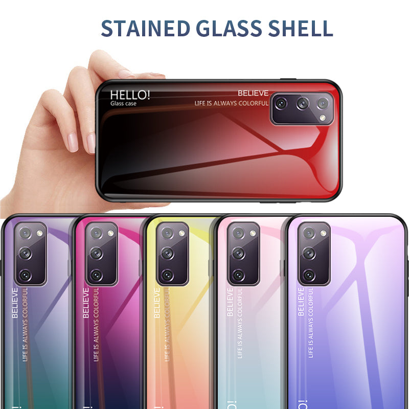 Gradient Color Tempered Glass + PC + TPU Combo Back Case for Samsung Galaxy S20 FE 5G/Fan Edition 5G/S20 FE/Fan Edition/S20 Lite/S20 FE 2022 - Red/Black