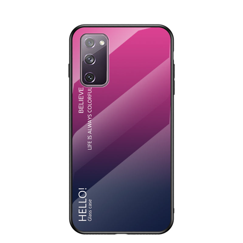 Gradient Color Tempered Glass + PC + TPU Combo Back Case for Samsung Galaxy S20 FE 5G/Fan Edition 5G/S20 FE/Fan Edition/S20 Lite/S20 FE 2022 - Rose/Dark Blue
