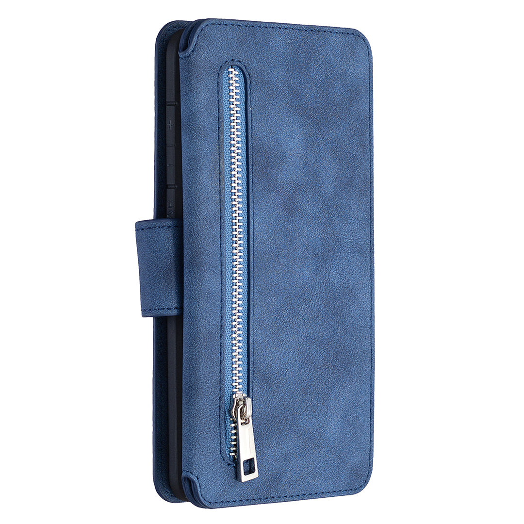 BF07 Detachable Matte Finish Leather Wallet Phone Cover with Zippered Pocket for Samsung Galaxy S20 Plus / S20 Plus 5G - Blue