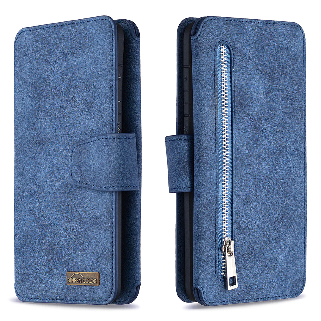 BF07 Detachable Matte Finish Leather Wallet Phone Cover with Zippered Pocket for Samsung Galaxy S20 Plus / S20 Plus 5G - Blue