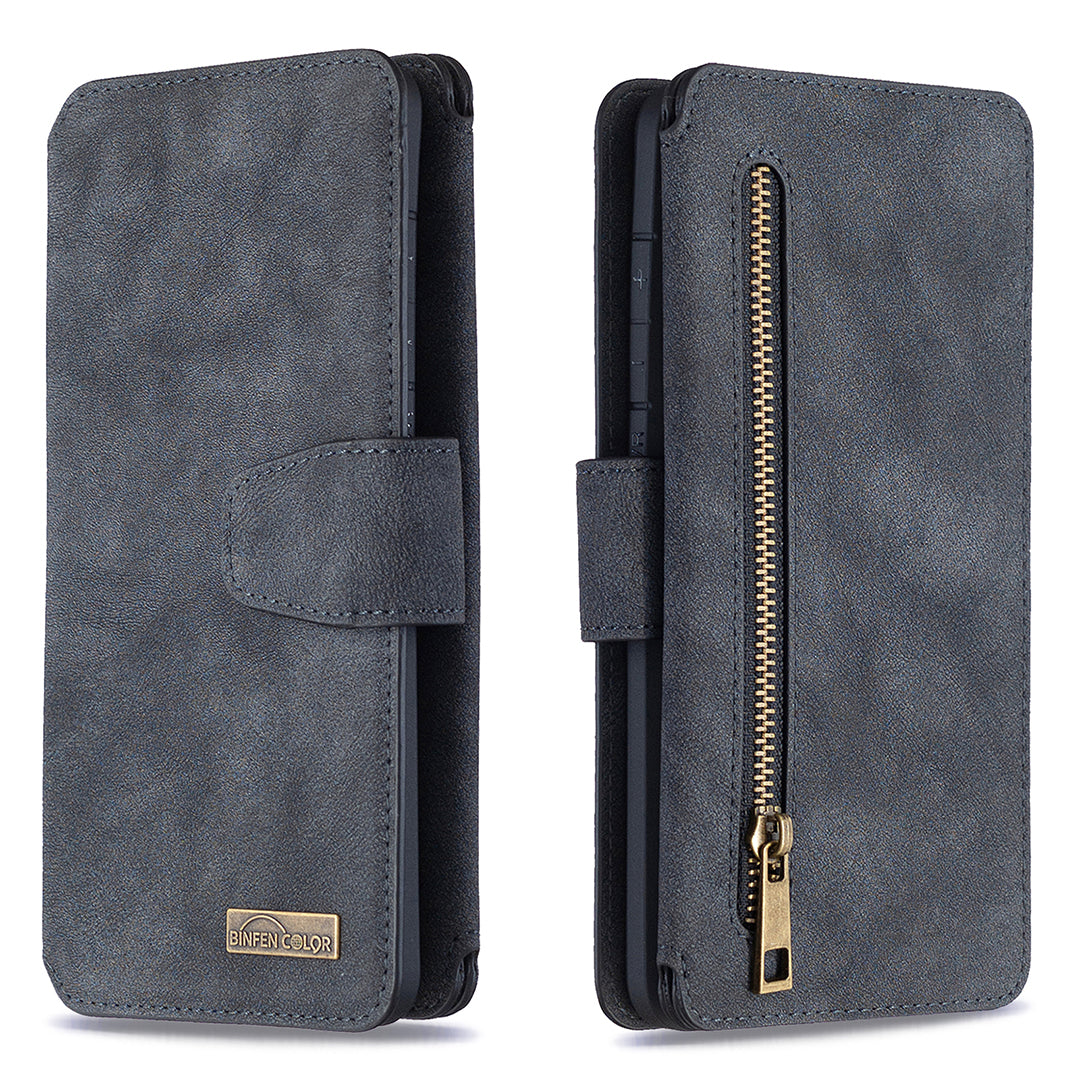 BF07 Detachable Matte Finish Leather Wallet Phone Cover with Zippered Pocket for Samsung Galaxy S20 Ultra - Black