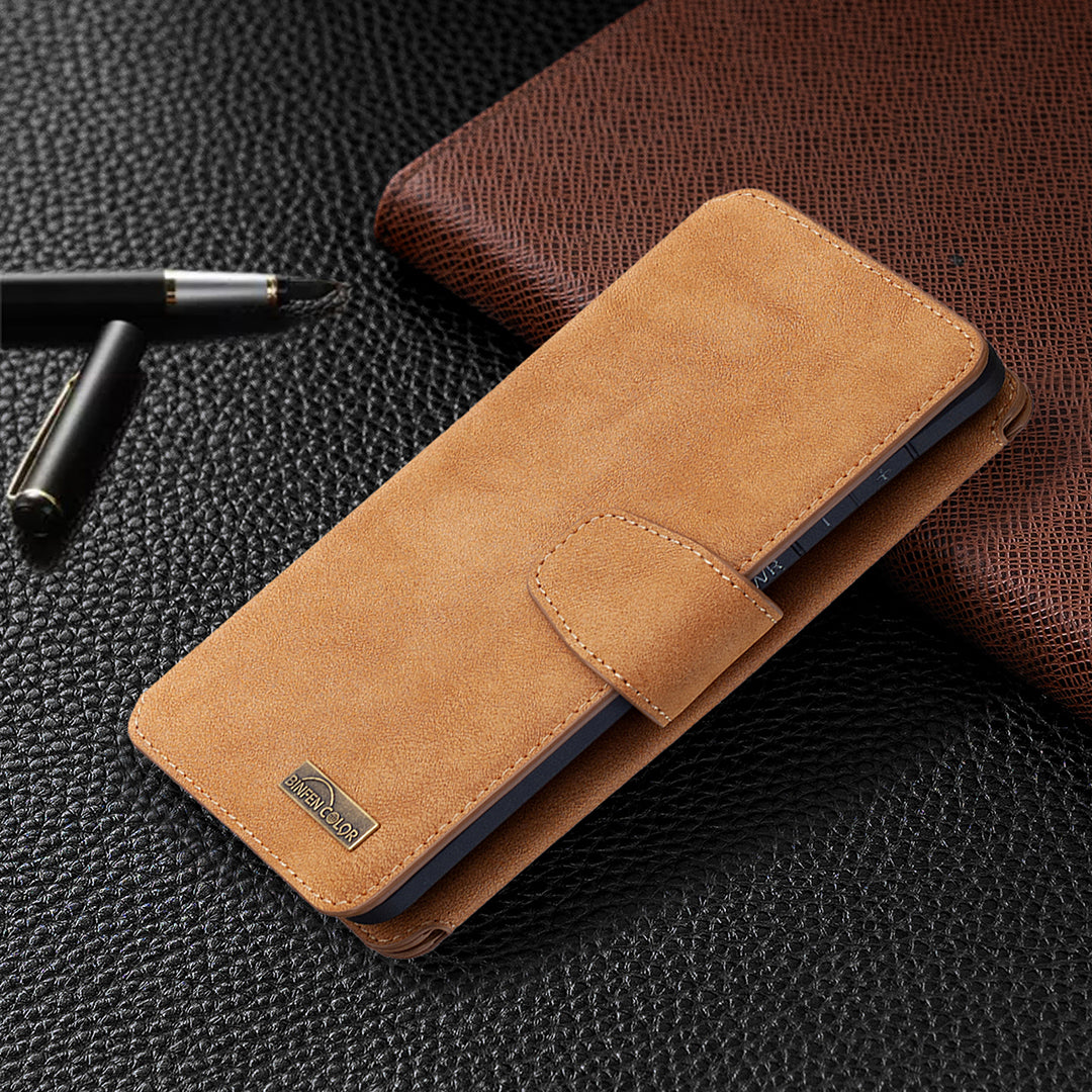 BF07 Detachable Matte Finish Leather Wallet Phone Cover with Zippered Pocket for Samsung Galaxy S20 Ultra - Brown