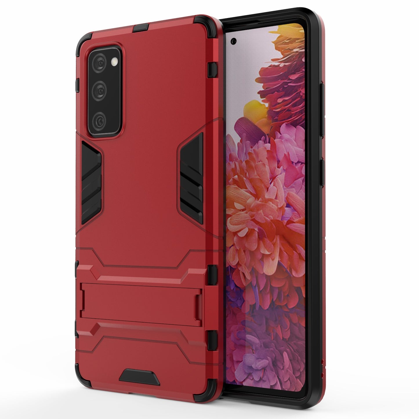 2 in 1 PC + TPU Hybrid Phone Case with Kickstand for Samsung Galaxy S20 FE/S20 Fan Edition/S20 FE 5G/S20 Fan Edition 5G/S20 Lite/S20 FE 2022 - Red