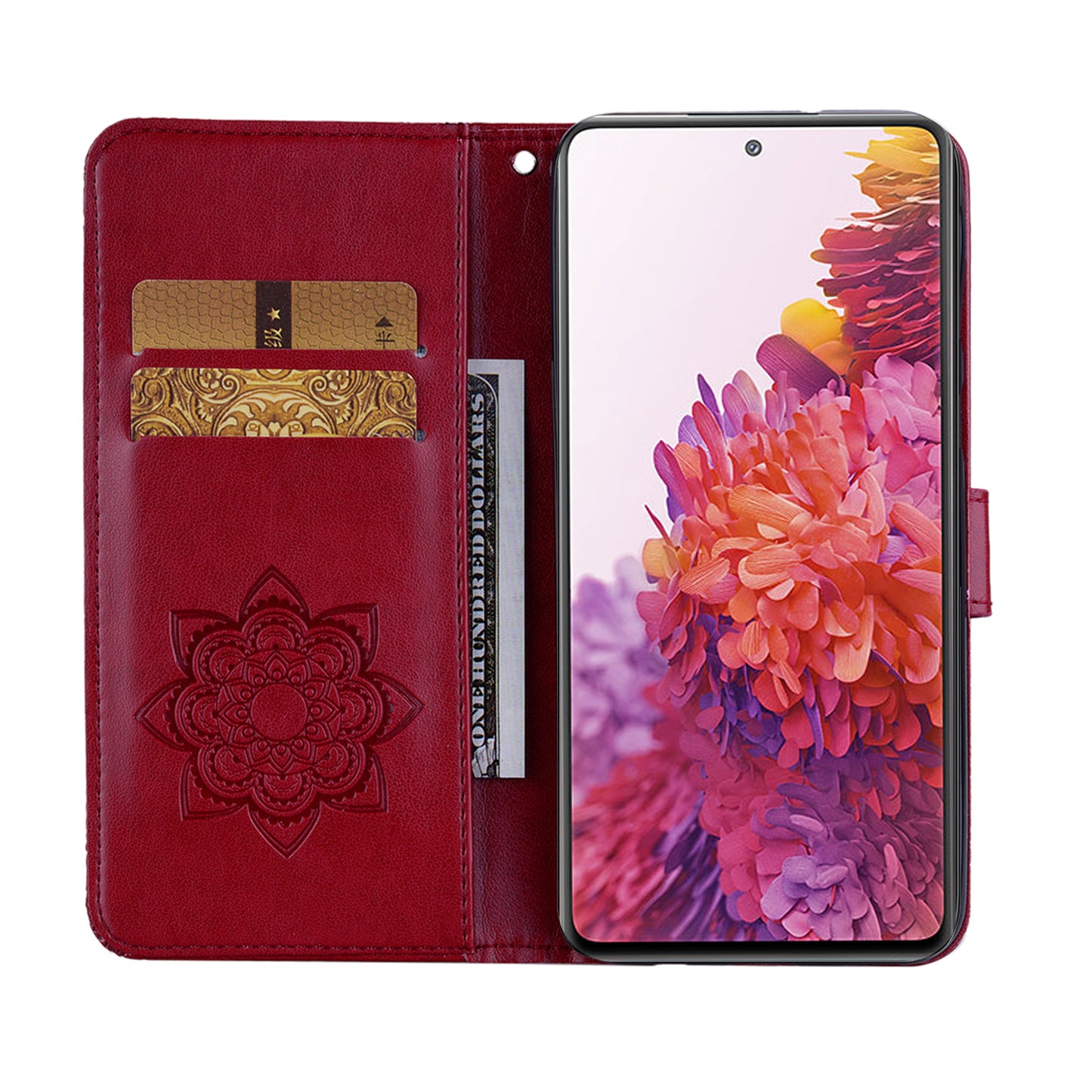 Owl Flower Imprint Leather Cover Mobile Shell for Samsung Galaxy S20 FE/S20 Fan Edition / S20 FE 5G/S20 Fan Edition 5G / S20 Lite - Red