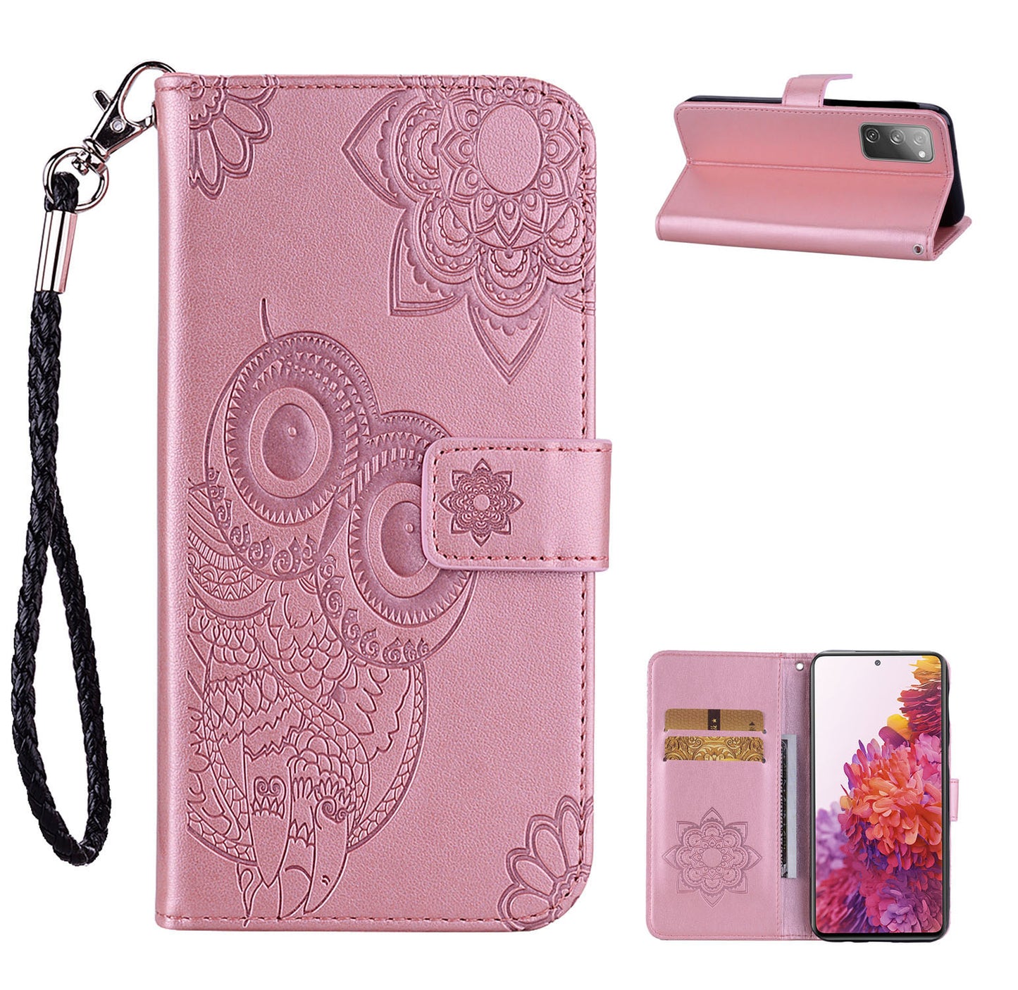 Owl Flower Imprint Leather Cover Mobile Shell for Samsung Galaxy S20 FE/S20 Fan Edition / S20 FE 5G/S20 Fan Edition 5G / S20 Lite - Light Purple