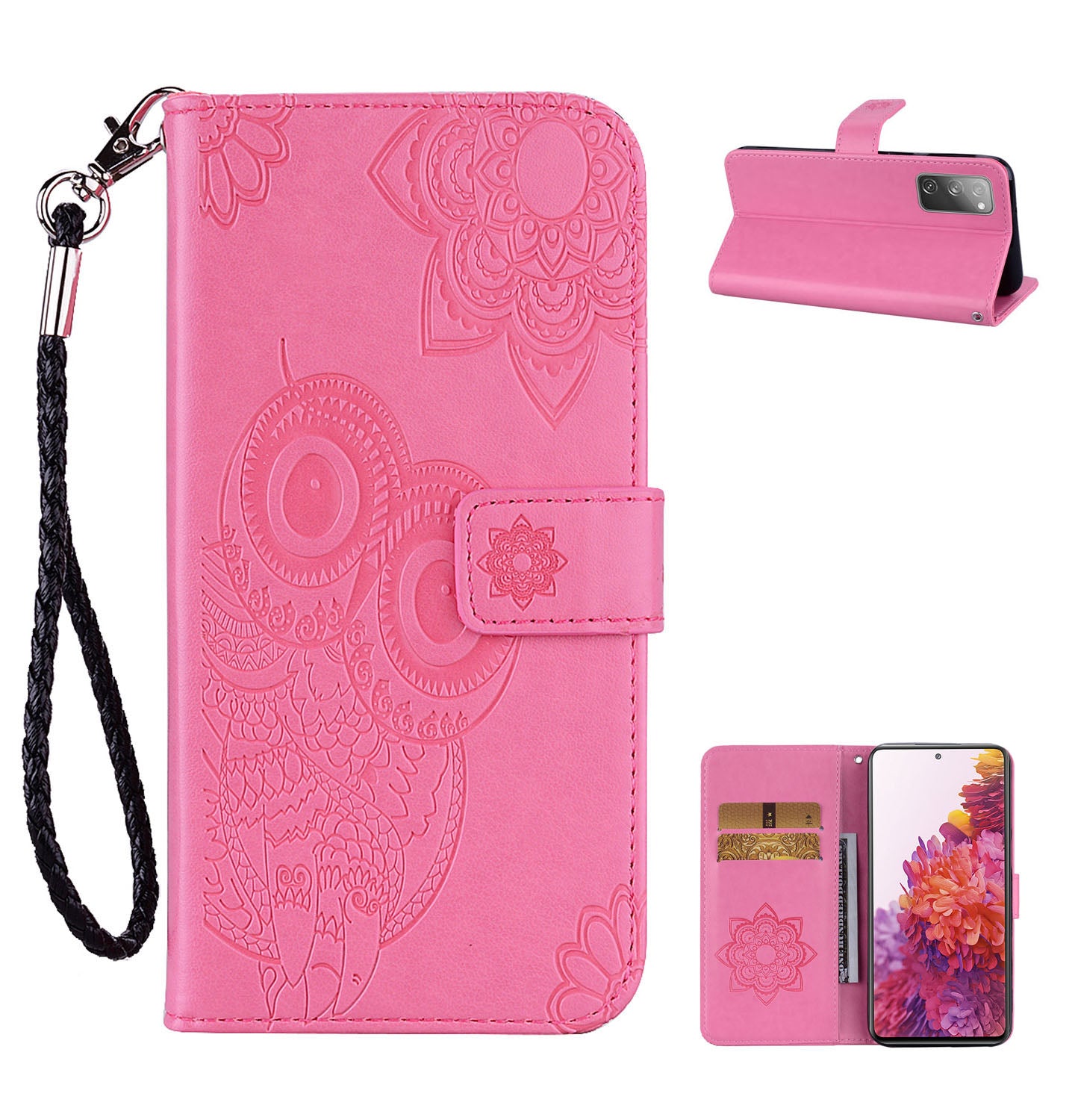 Owl Flower Imprint Leather Cover Mobile Shell for Samsung Galaxy S20 FE/S20 Fan Edition / S20 FE 5G/S20 Fan Edition 5G / S20 Lite - Pink
