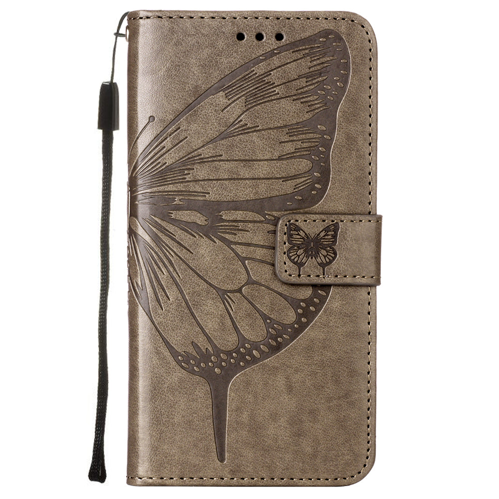 Imprint Butterfly Leather Wallet Stand Case Protective Shell for Samsung Galaxy S20 4G/S20 5G - Grey