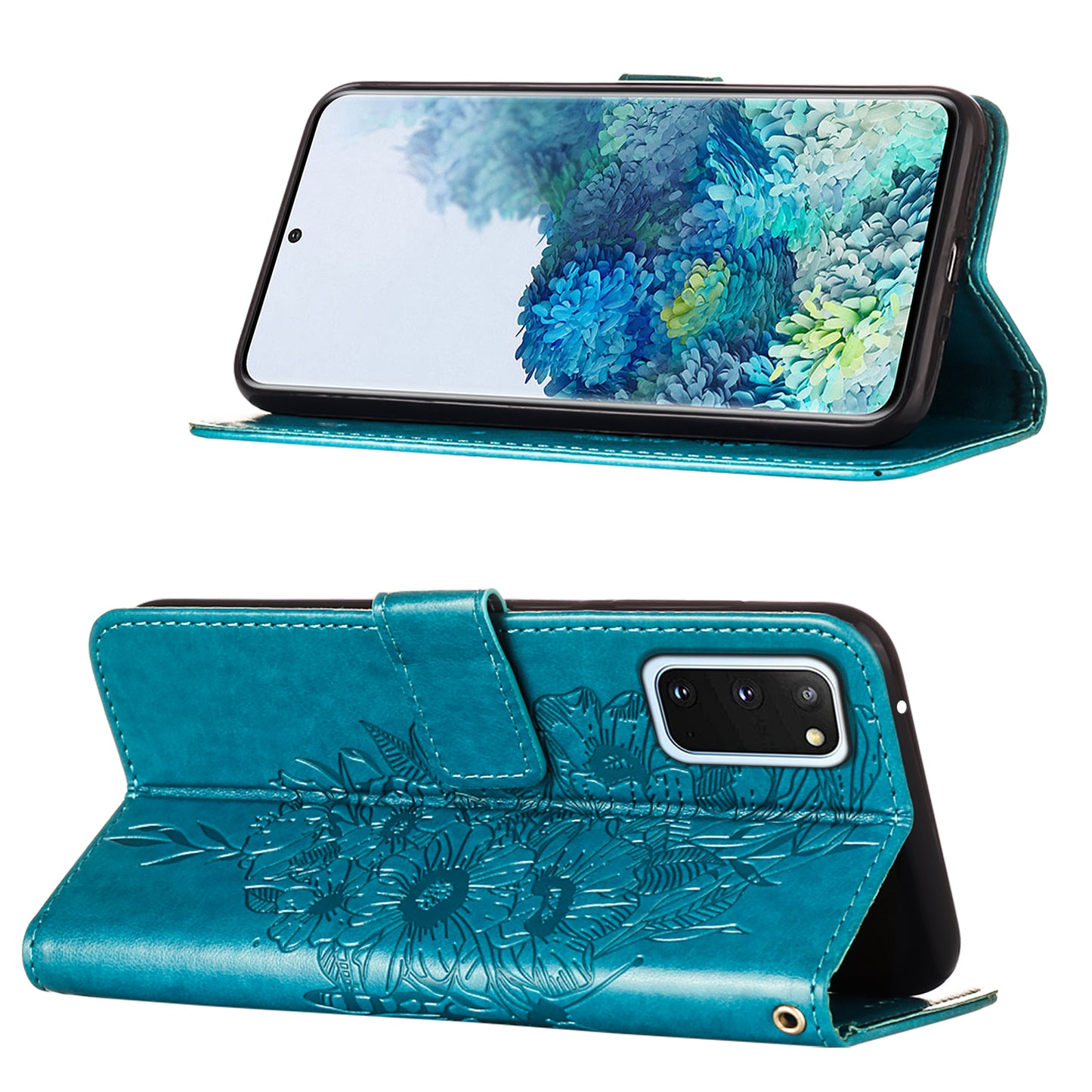 Imprint Butterfly Leather Wallet Stand Case Protective Shell for Samsung Galaxy S20 4G/S20 5G - Blue