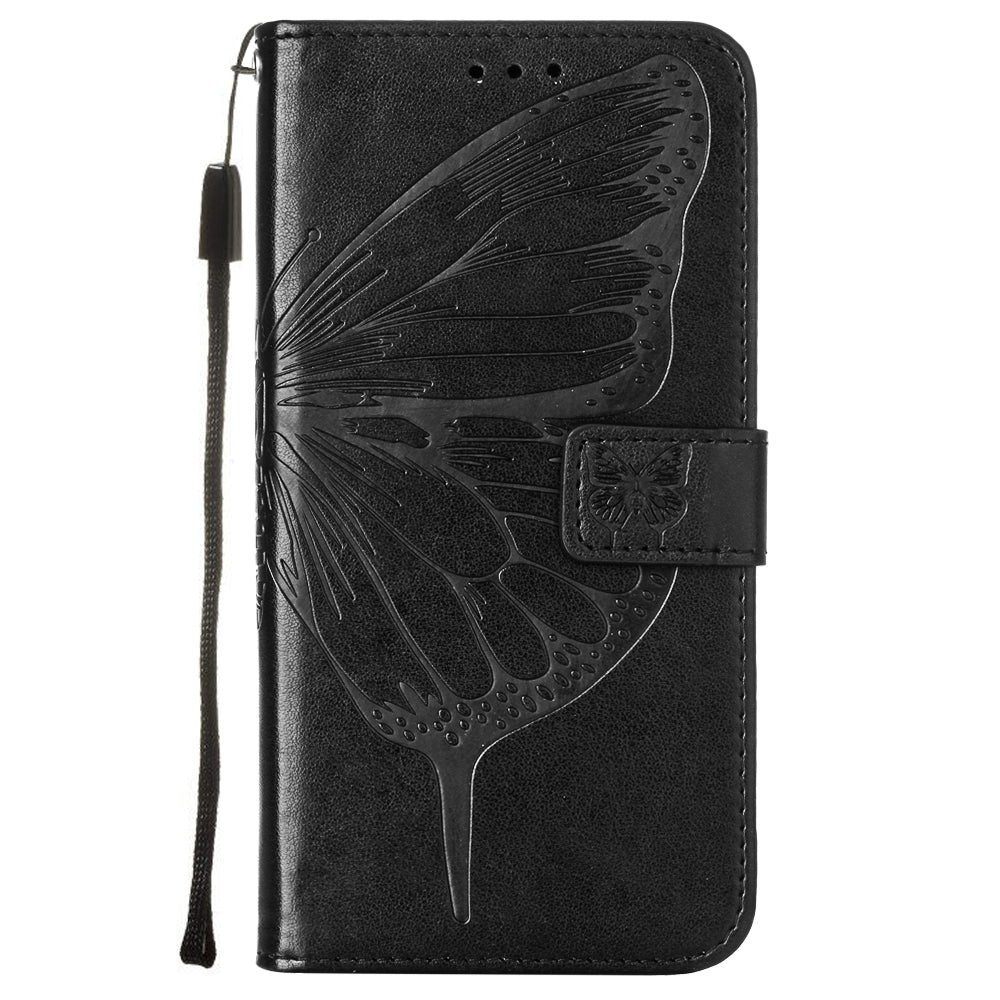 Imprint Butterfly Leather Wallet Stand Case Protective Shell for Samsung Galaxy S20 Ultra - Black