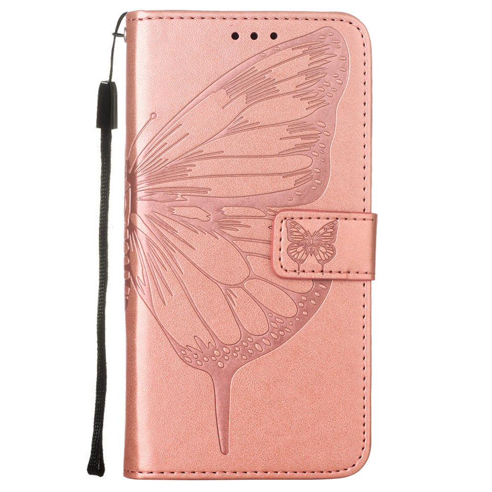 Imprint Butterfly Leather Wallet Stand Case Protective Shell for Samsung Galaxy S20 Ultra - Rose Gold