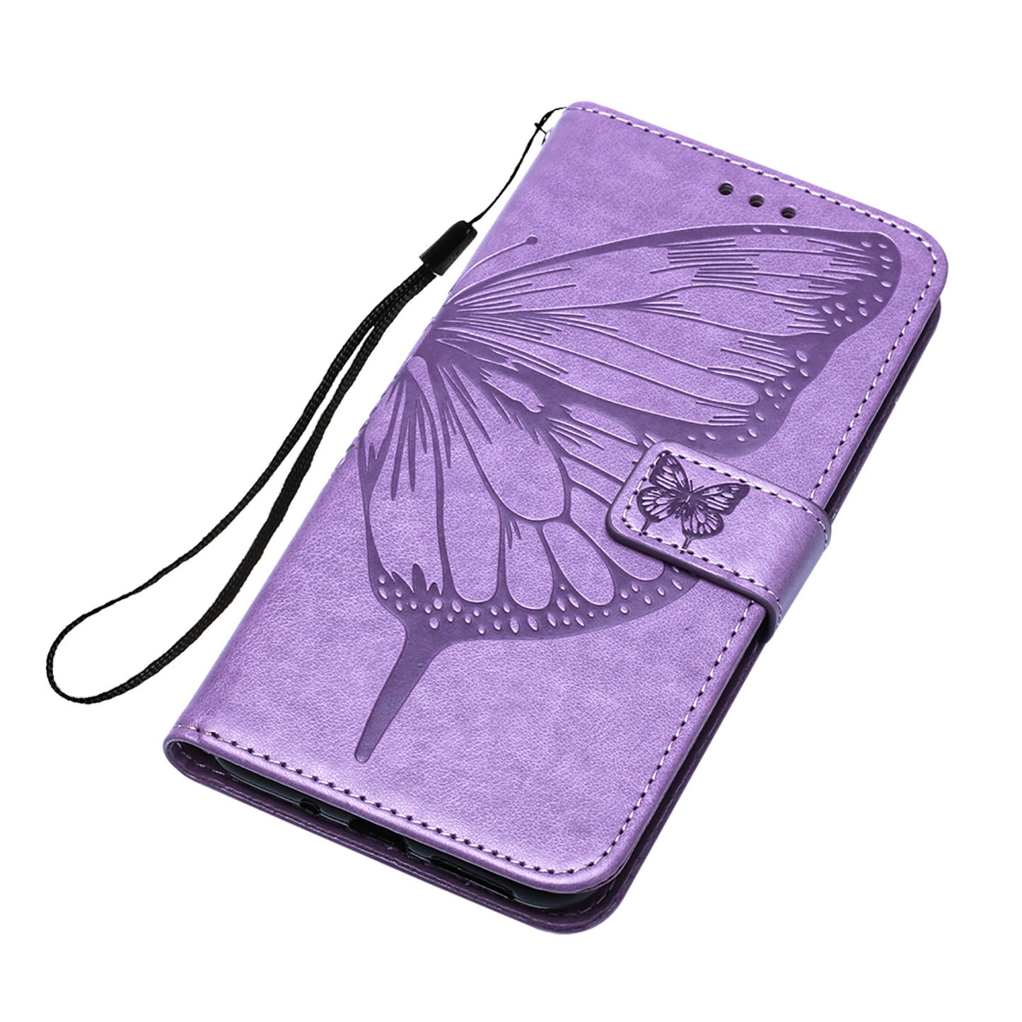 Imprint Butterfly Leather Wallet Stand Case Protective Shell for Samsung Galaxy S20 Ultra - Light Purple