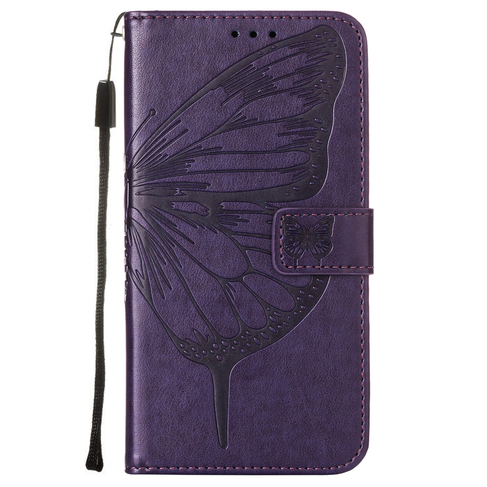 Imprint Butterfly and Flowers Wallet Leather Cell Phone Stand Shell for Samsung Galaxy S20 Plus / S20 Plus 5G - Dark Purple
