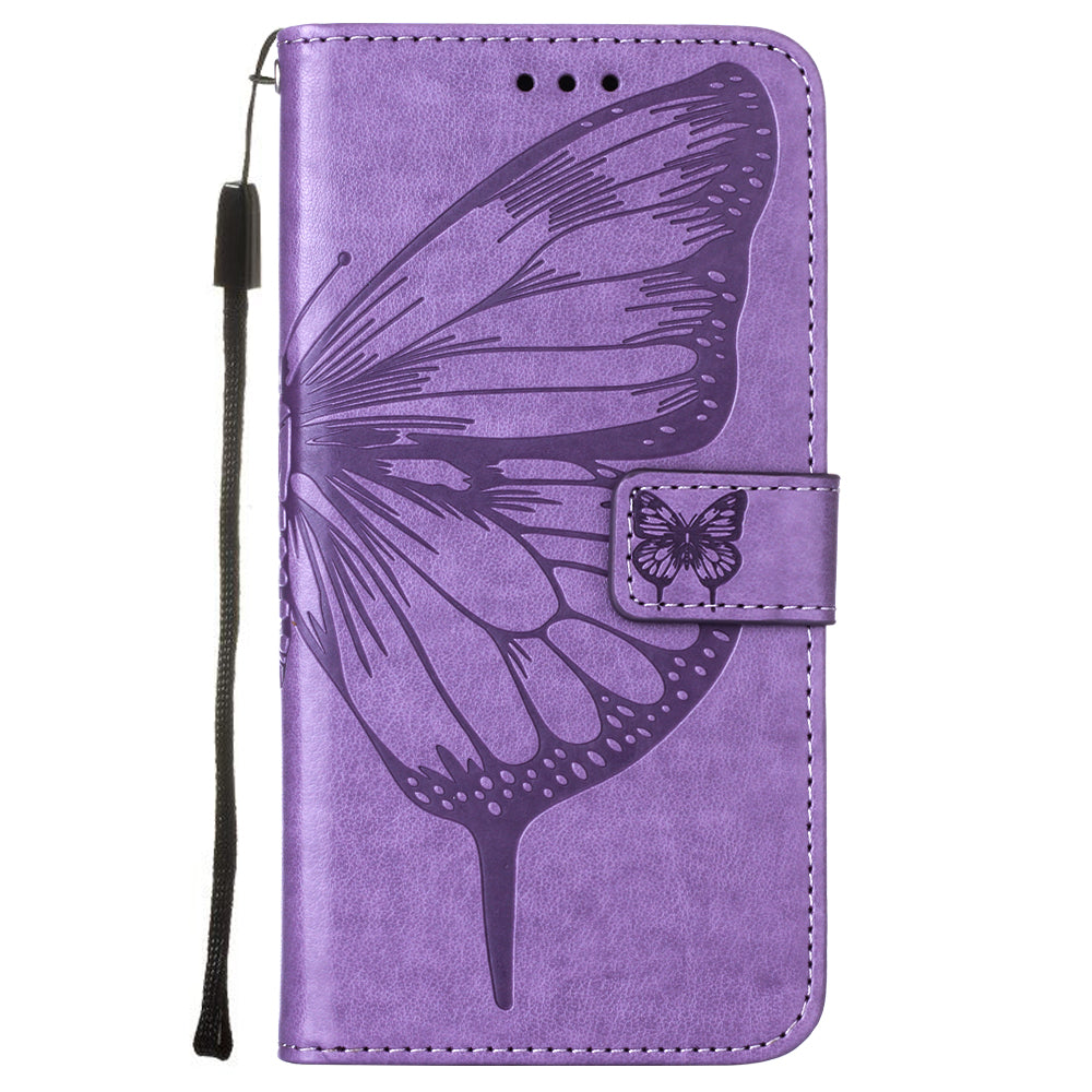 Imprint Butterfly and Flowers Wallet Leather Cell Phone Stand Shell for Samsung Galaxy S20 Plus / S20 Plus 5G - Light Purple