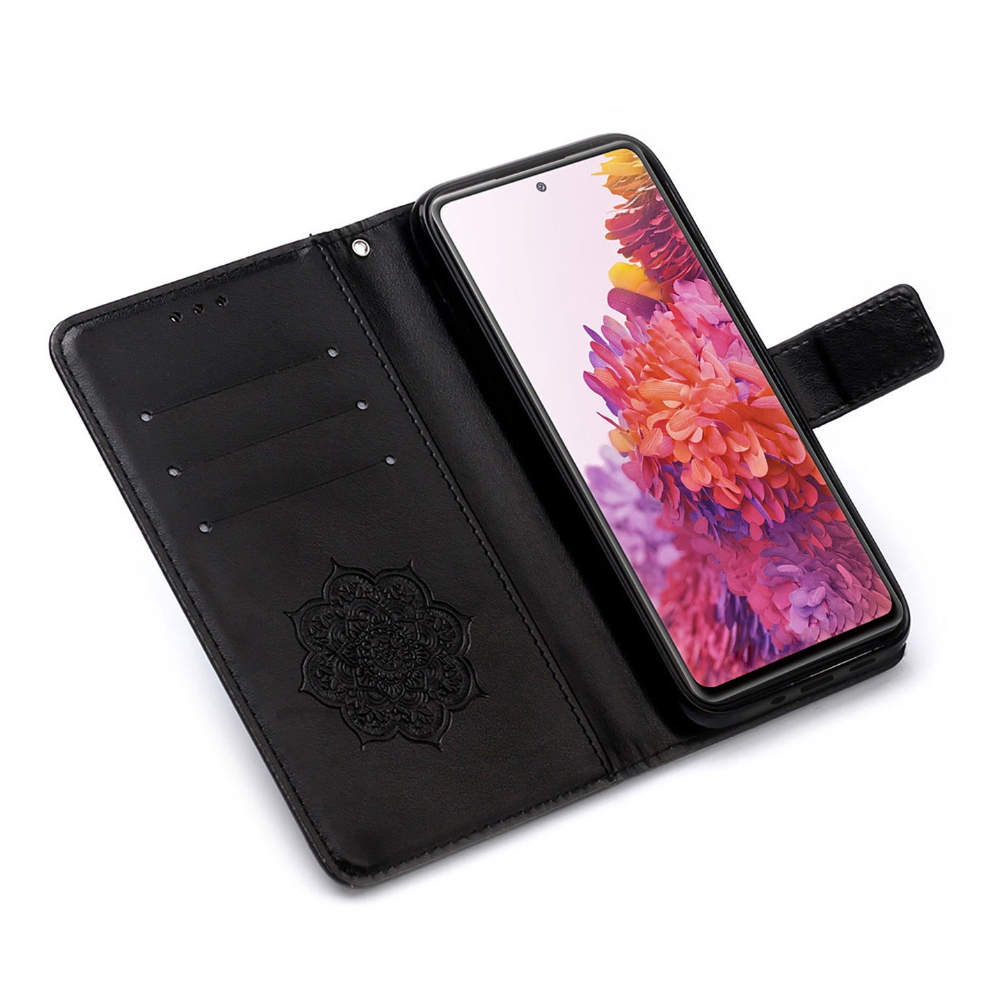 For Samsung Galaxy S20 FE/S20 Fan Edition/S20 FE 5G/S20 Fan Edition 5G/S20 Lite/S20 FE 2022 Dreamcatcher Imprinting Leather Wallet Cell Phone Cover Shell - Black