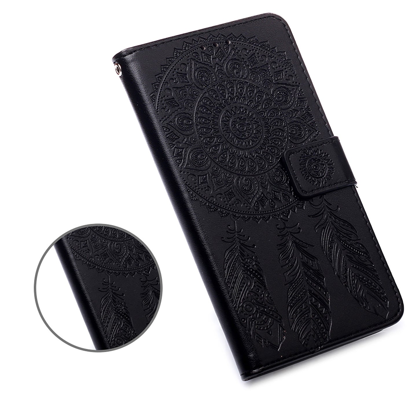 For Samsung Galaxy S20 FE/S20 Fan Edition/S20 FE 5G/S20 Fan Edition 5G/S20 Lite/S20 FE 2022 Dreamcatcher Imprinting Leather Wallet Cell Phone Cover Shell - Black