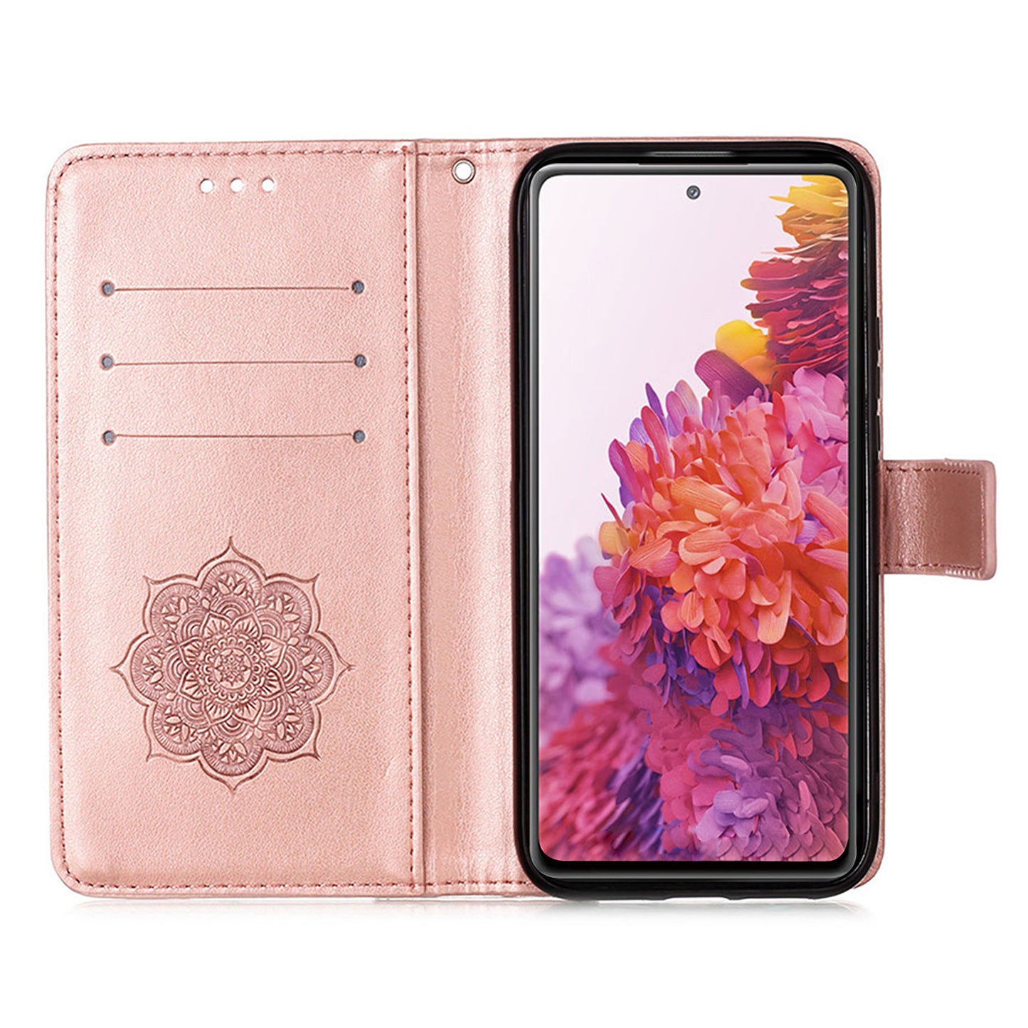 For Samsung Galaxy S20 FE/S20 Fan Edition/S20 FE 5G/S20 Fan Edition 5G/S20 Lite/S20 FE 2022 Dreamcatcher Imprinting Leather Wallet Cell Phone Cover Shell - Rose Gold