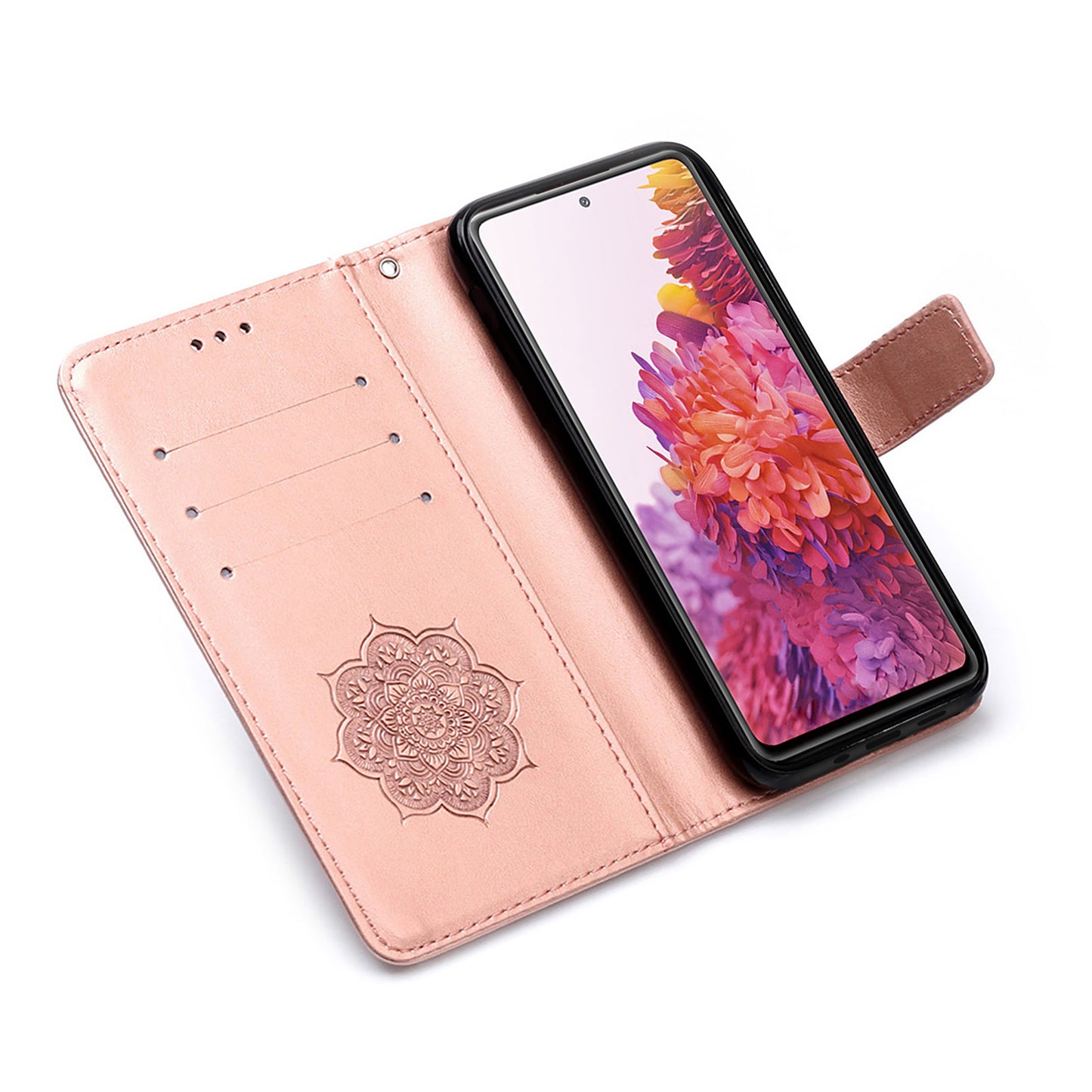 For Samsung Galaxy S20 FE/S20 Fan Edition/S20 FE 5G/S20 Fan Edition 5G/S20 Lite/S20 FE 2022 Dreamcatcher Imprinting Leather Wallet Cell Phone Cover Shell - Rose Gold