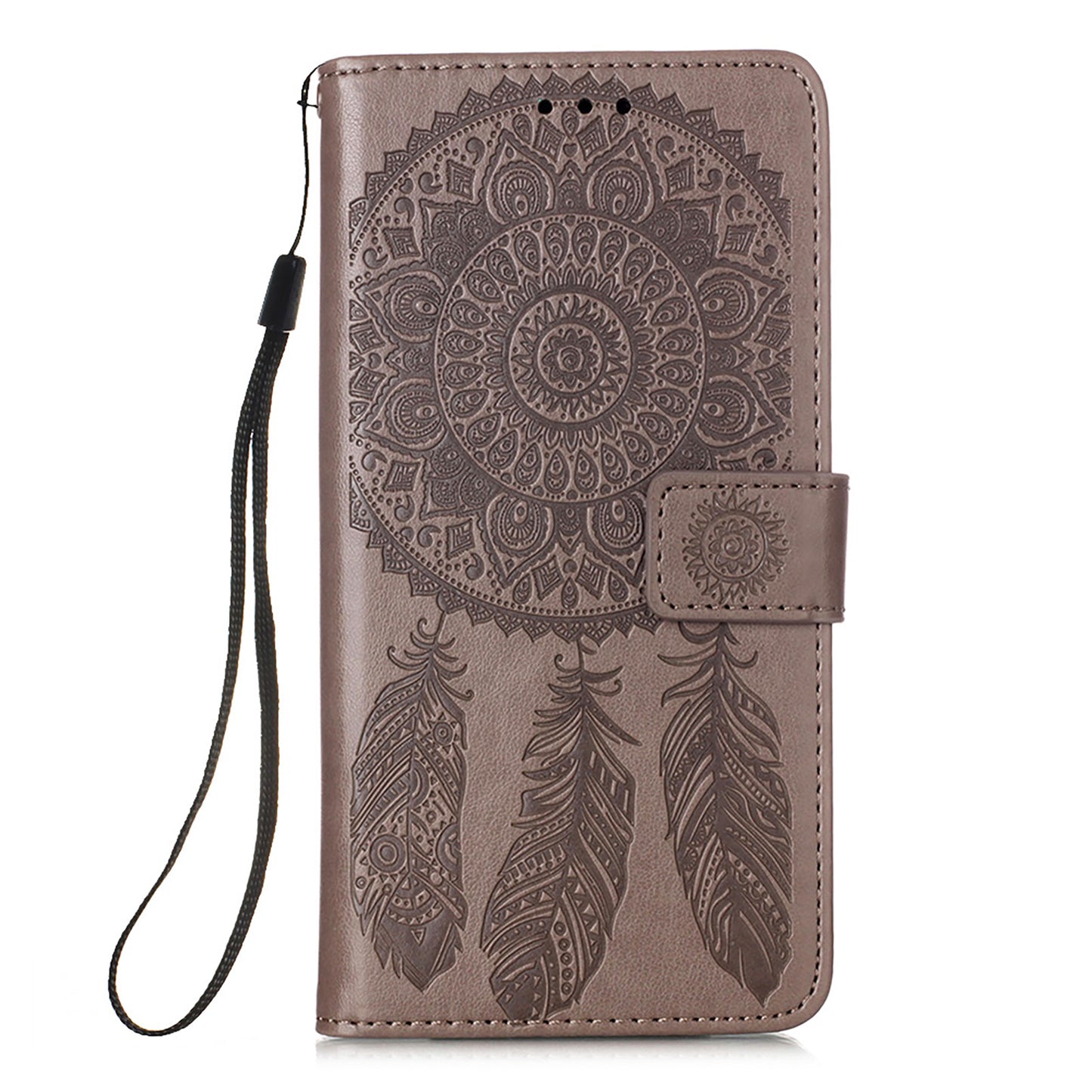 For Samsung Galaxy S20 FE/S20 Fan Edition/S20 FE 5G/S20 Fan Edition 5G/S20 Lite/S20 FE 2022 Dreamcatcher Imprinting Leather Wallet Cell Phone Cover Shell - Coffee