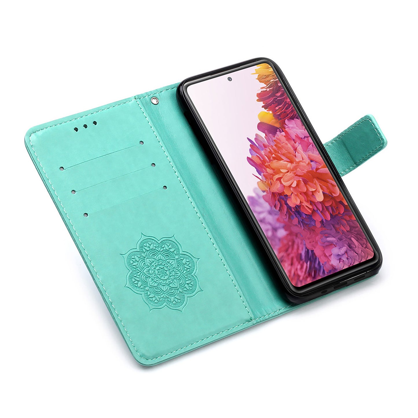 For Samsung Galaxy S20 FE/S20 Fan Edition/S20 FE 5G/S20 Fan Edition 5G/S20 Lite/S20 FE 2022 Dreamcatcher Imprinting Leather Wallet Cell Phone Cover Shell - Green