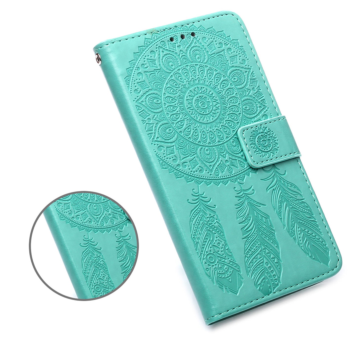 For Samsung Galaxy S20 FE/S20 Fan Edition/S20 FE 5G/S20 Fan Edition 5G/S20 Lite/S20 FE 2022 Dreamcatcher Imprinting Leather Wallet Cell Phone Cover Shell - Green