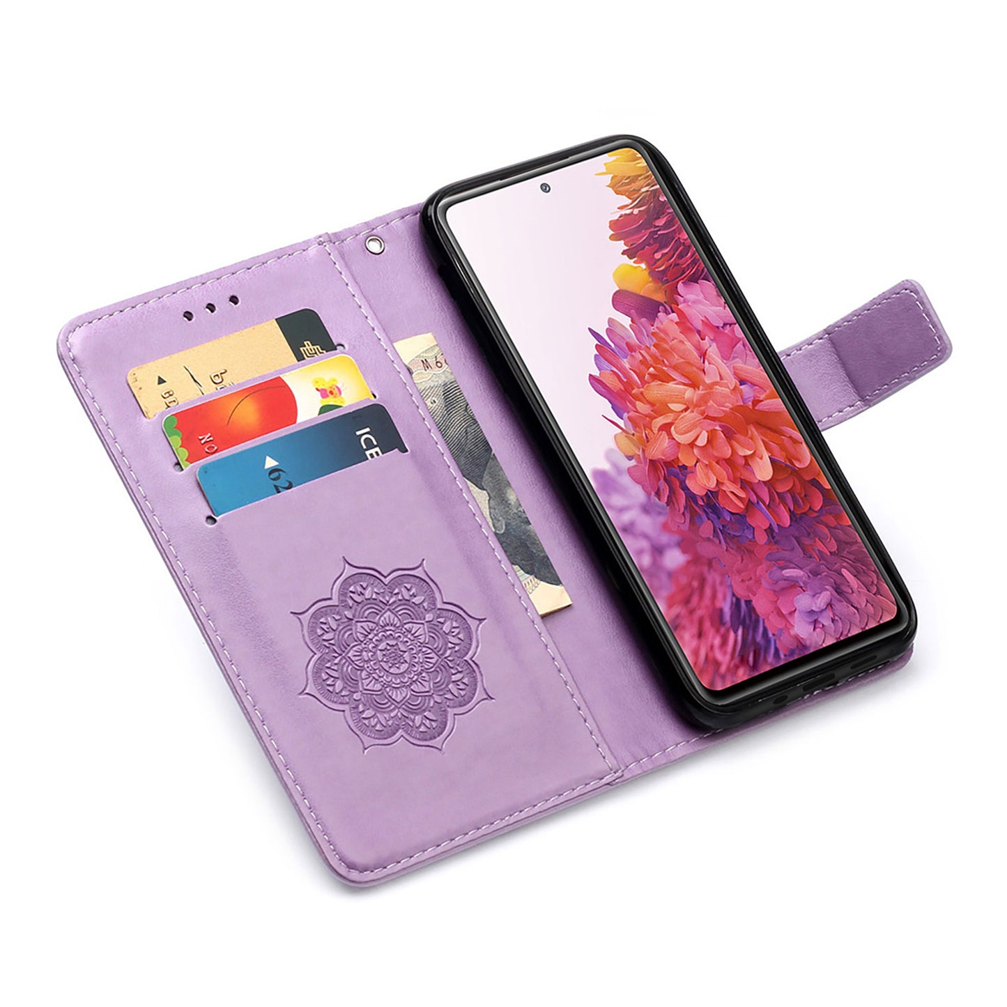 For Samsung Galaxy S20 FE/S20 Fan Edition/S20 FE 5G/S20 Fan Edition 5G/S20 Lite/S20 FE 2022 Dreamcatcher Imprinting Leather Wallet Cell Phone Cover Shell - Light Purple