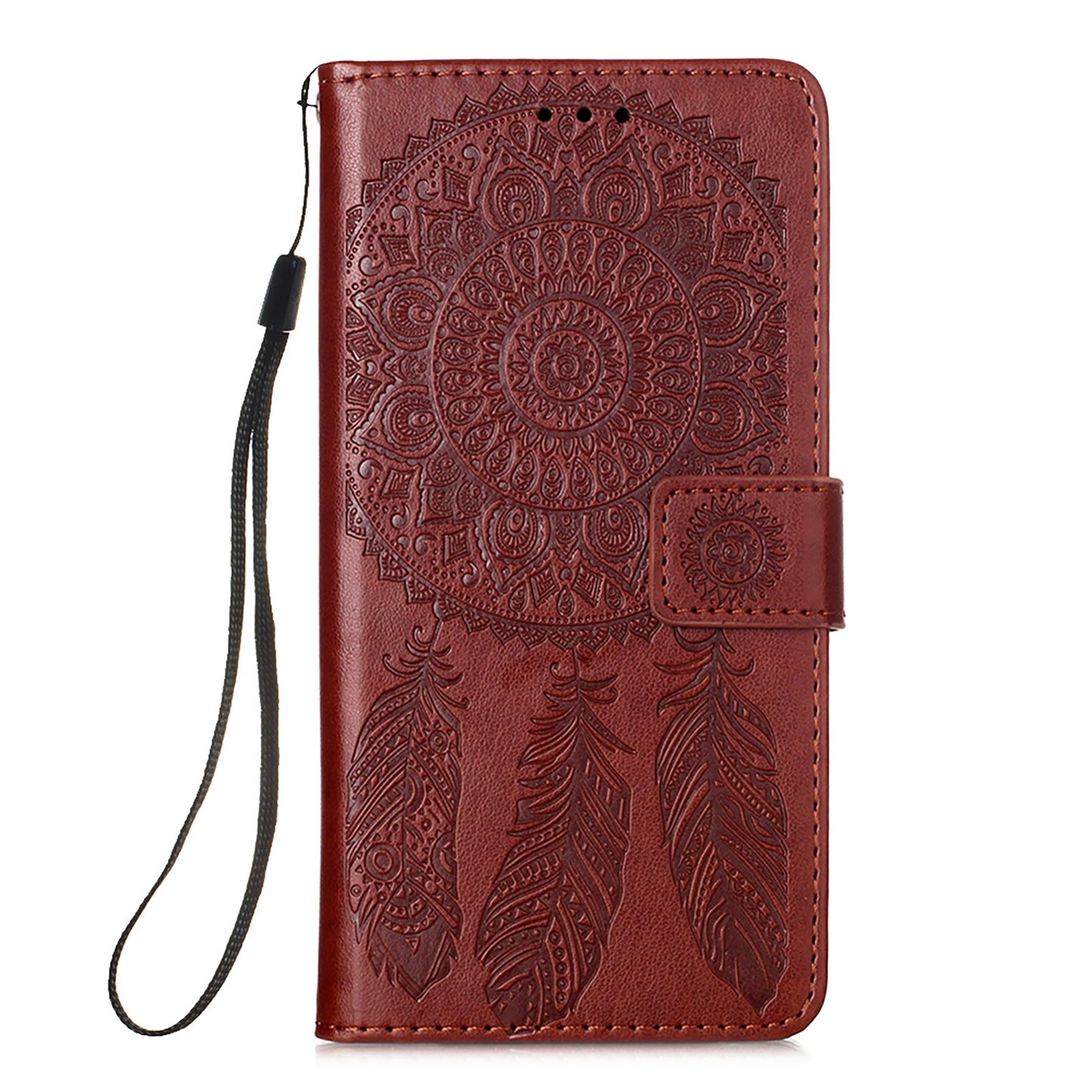 For Samsung Galaxy S20 FE/S20 Fan Edition/S20 FE 5G/S20 Fan Edition 5G/S20 Lite/S20 FE 2022 Dreamcatcher Imprinting Leather Wallet Cell Phone Cover Shell - Brown