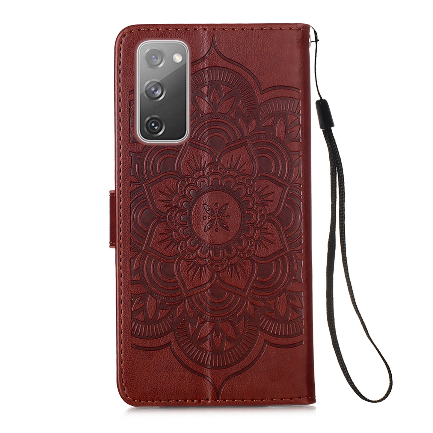 For Samsung Galaxy S20 FE/S20 Fan Edition/S20 FE 5G/S20 Fan Edition 5G/S20 Lite/S20 FE 2022 Dreamcatcher Imprinting Leather Wallet Cell Phone Cover Shell - Brown