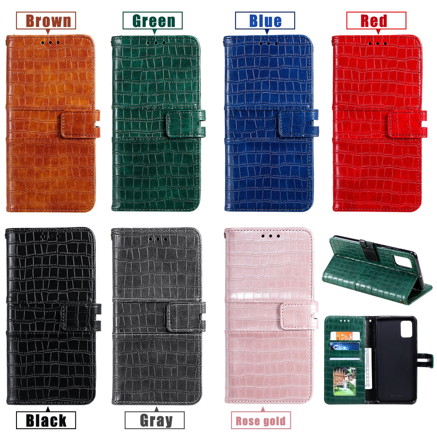 For Samsung Galaxy S20 FE/S20 Fan Edition/S20 FE 5G/S20 Fan Edition 5G/S20 Lite/S20 FE 2022 Crocodile Skin PU Leather Wallet Phone Case - Black