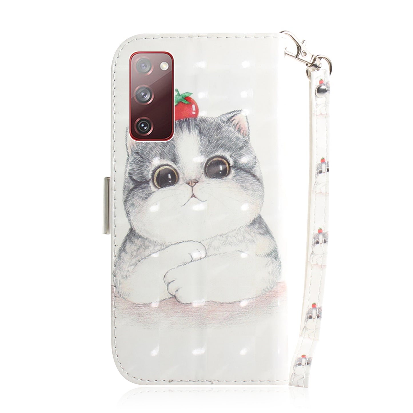 For Samsung Galaxy S20 FE/S20 Fan Edition/S20 FE 5G/S20 Fan Edition 5G/S20 Lite/S20 FE 2022 Light Spot Decor Pattern Printing Wallet Stand Leather Phone Case with Strap - Cat